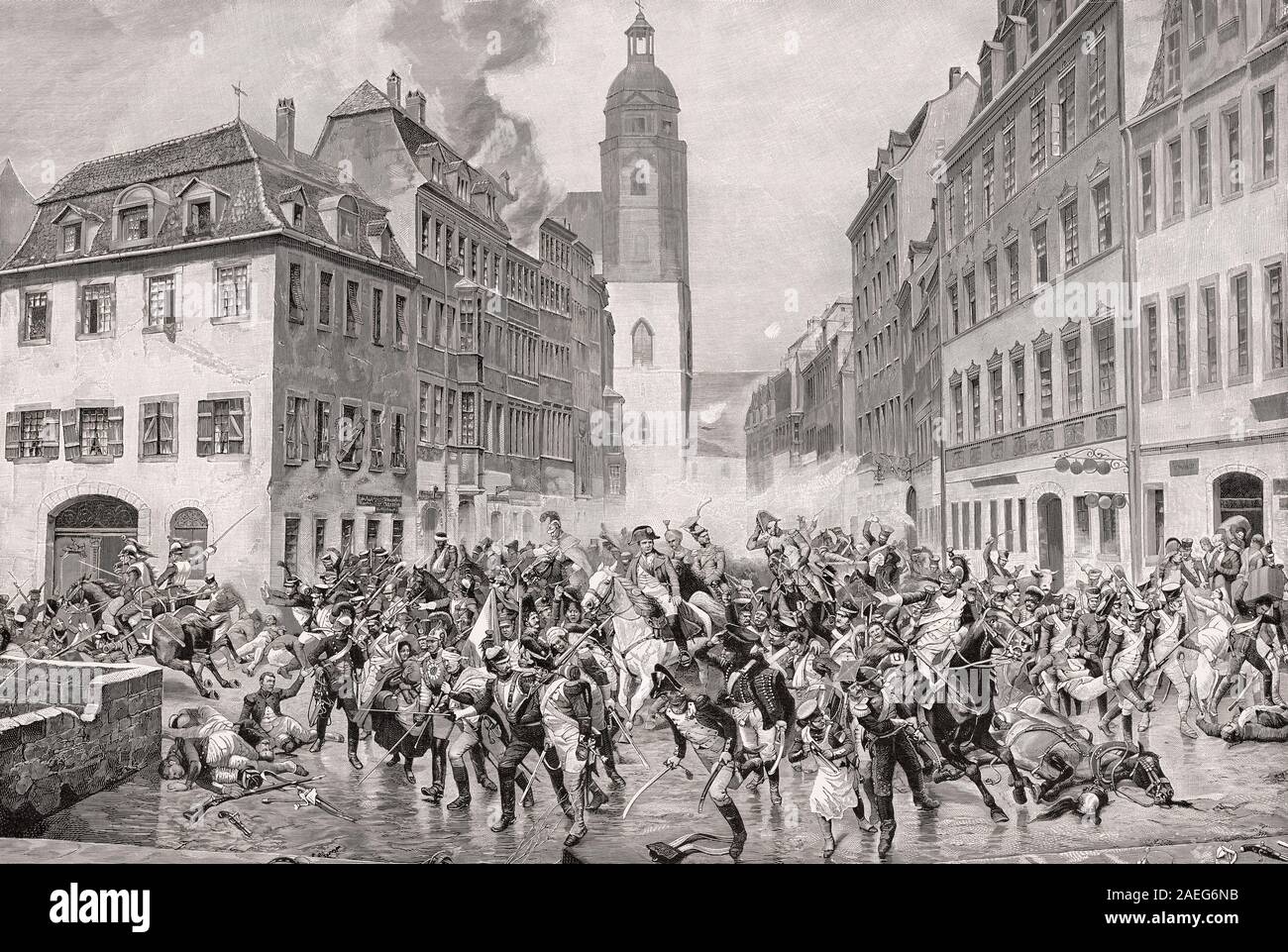 Napoléon le vol par l'intermédiaire de Leipzig ; 1813, Bataille des Nations Banque D'Images