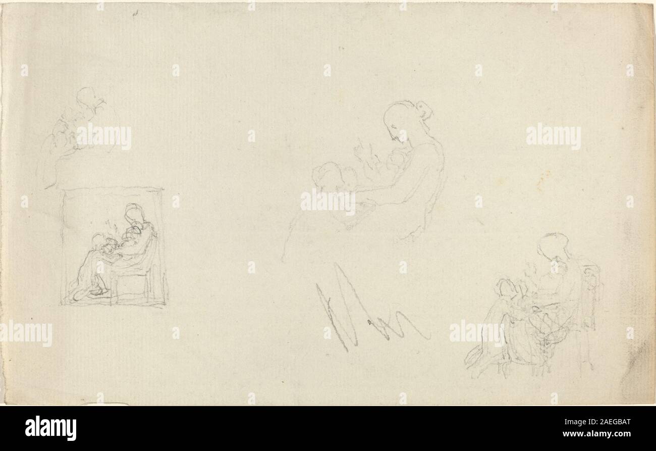 Quatre études d'une femme assise avec des enfants à ses pieds est un dessin de John Flaxman représentant une femme assise avec des enfants, mettant l'accent sur la posture, l'anatomie et la relation entre les figures. Banque D'Images