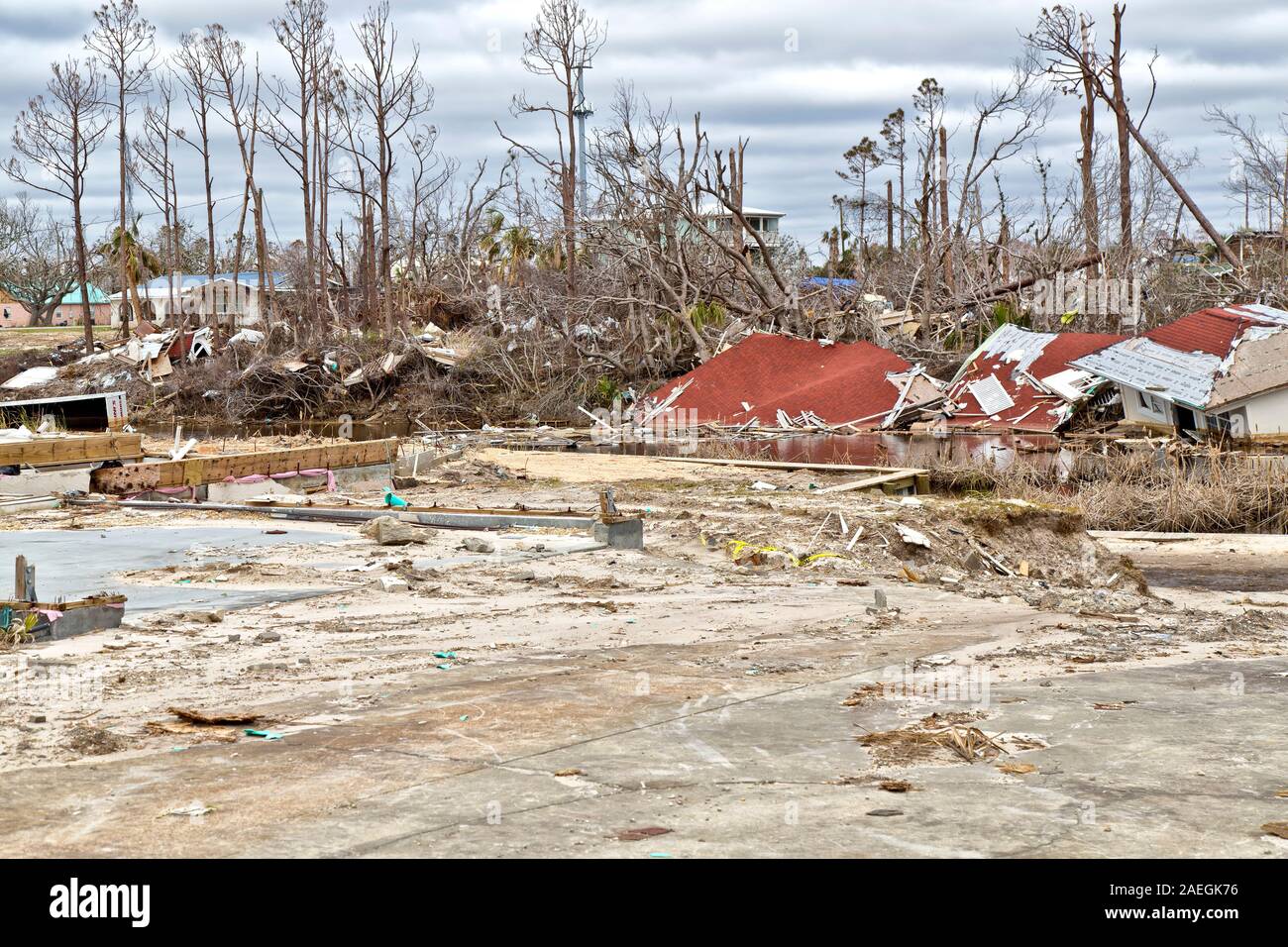 Accueil détruit & biens découlant de l'ouragan Michael 2018, près de Mexico Beach, Floride. Banque D'Images