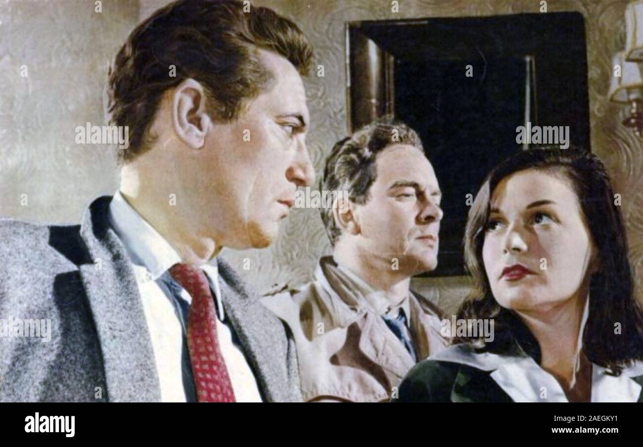 AMSTERDAM 1959 Opération 20th Century Fox Film avec de gauche à droite : Peter Finch, Tony Britton et Eva Bartok Banque D'Images