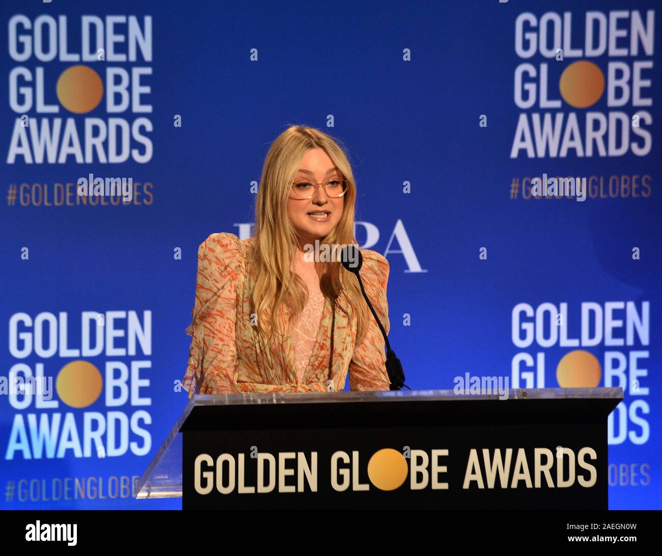 Los Angeles, USA. 09Th Dec, 2019. Dakota Fanning acteur annonce nominés pour le 77e Golden Globe Awards annuels au Beverly Hilton Hotel à Beverly Hills, Californie le lundi, 9 décembre 2019. Photo par Jim Ruymen/UPI UPI : Crédit/Alamy Live News Banque D'Images