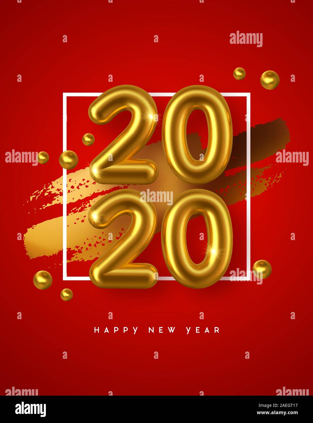 Bonne année 2020, carte de voeux 3d'or numéro date de calendrier avec des paillettes d'or et décoration. Typographie de luxe signe pour vacances fête celebrati Illustration de Vecteur