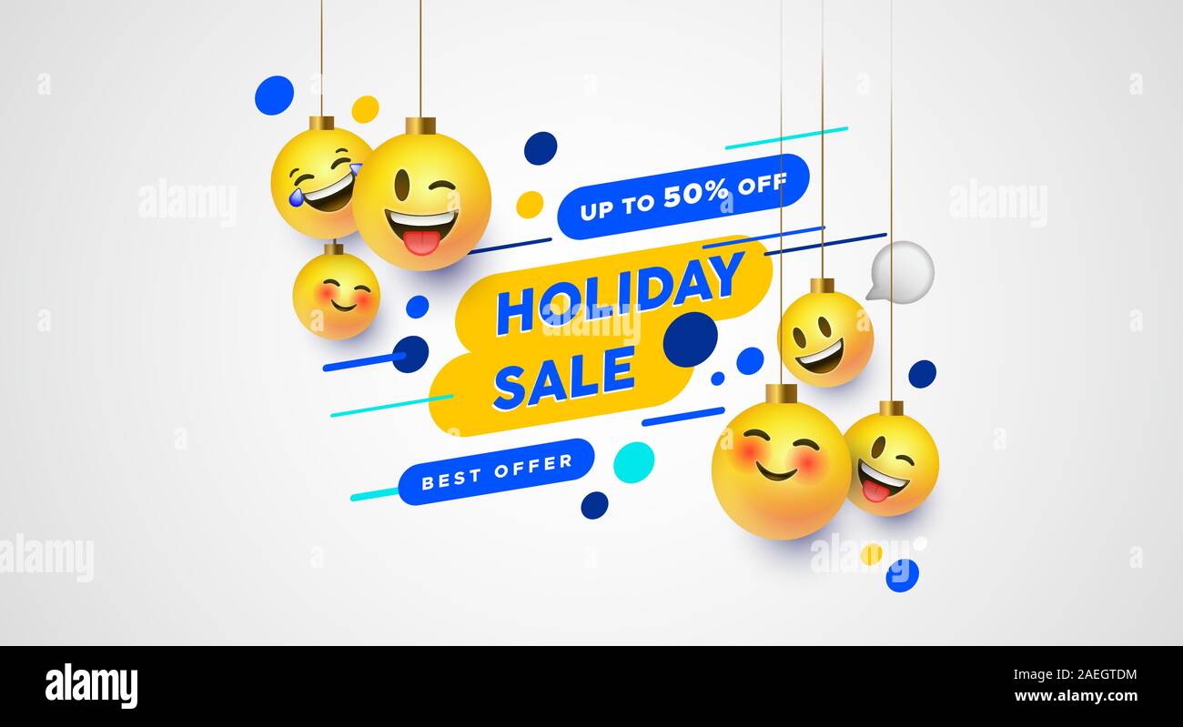 Maison de vacances meilleur vente modèle avec drôle smiley social réaction chat d'icônes. Fêtes de noël ornement émoticône pour boutique en ligne d'escompte ou busines Illustration de Vecteur