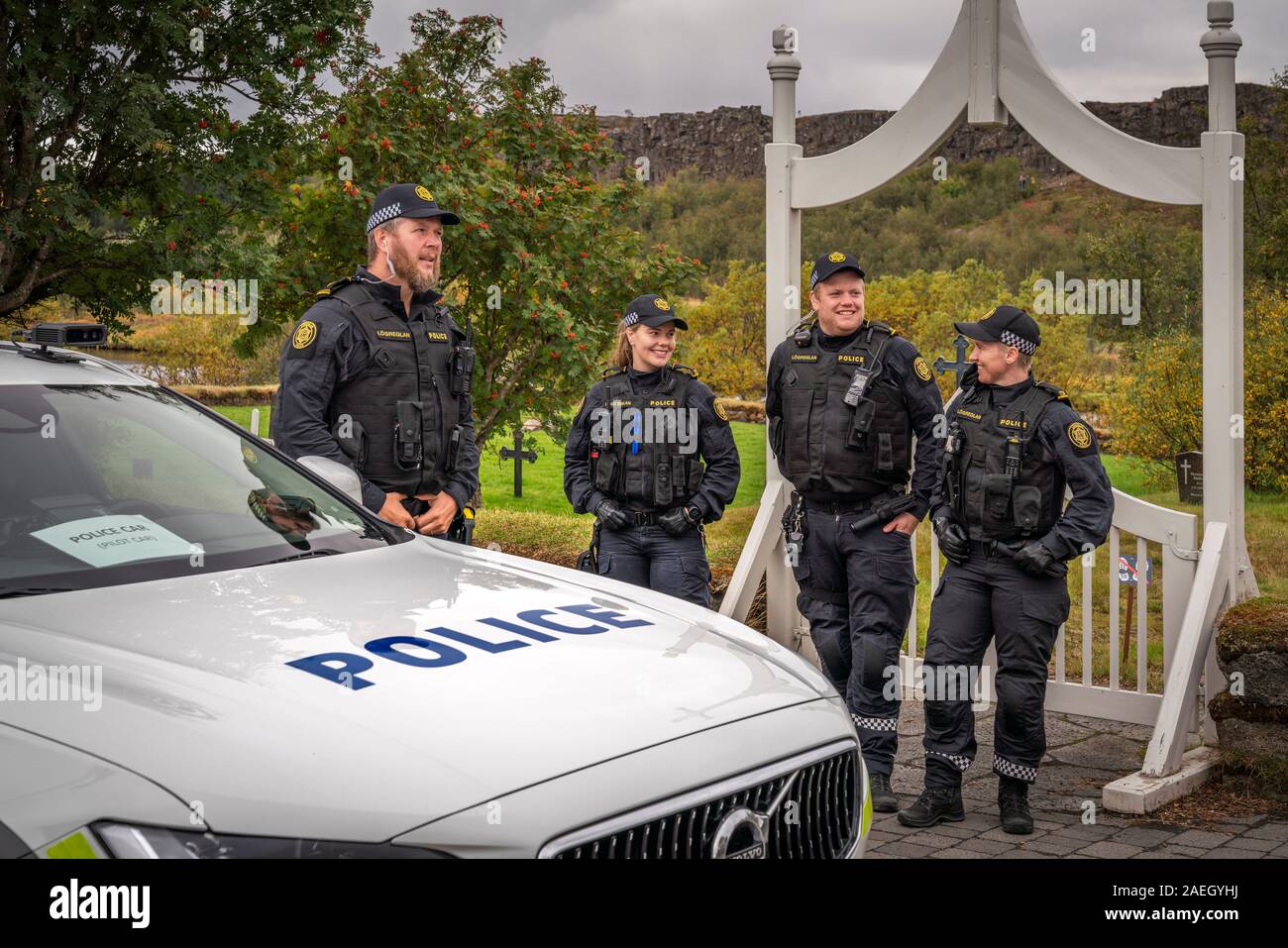 La Police islandaise, le Parc National de Thingvellir, Islande Banque D'Images
