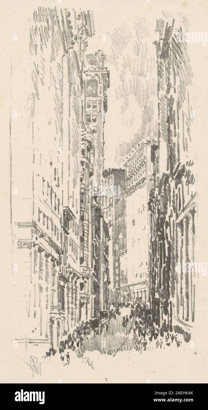 William Street, 1904 de Joseph Pennell dépeint un paysage urbain avec des bâtiments, des trottoirs, des piétons et des détails de rue dans un environnement urbain du début du XXe siècle. Banque D'Images