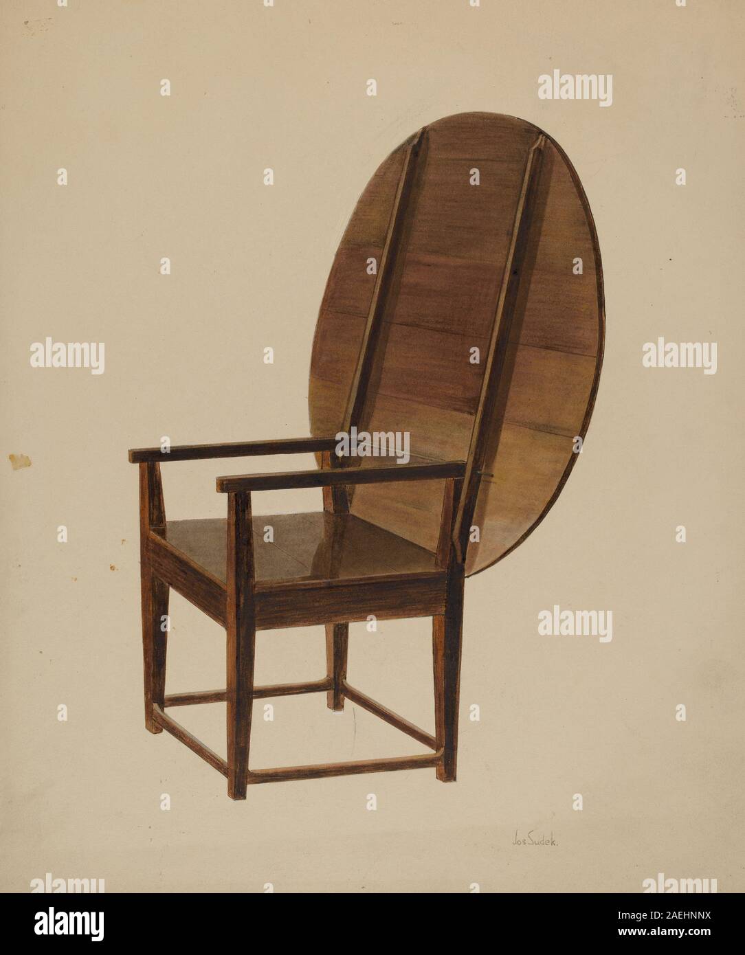 Une table et une chaise combinées photographiées par Joseph Sudek vers 1938, montrant la construction en bois, le design pliable, la configuration de la chaise, l'artisanat, mobilier fonctionnel, finition de surface et objet intérieur du début du xxe siècle. Banque D'Images