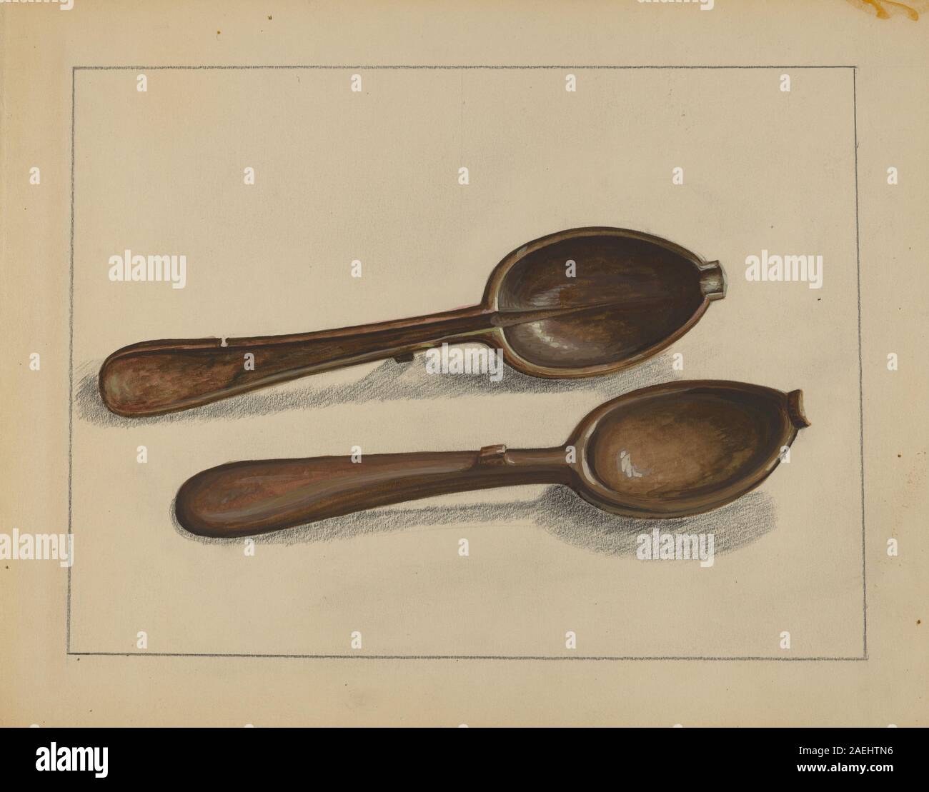 Ce moule à cuillère à soupe de Jules Lefevere, créé vers 1936, est un outil de cuisine en métal ou en céramique avec cavité encastrée, fixation de poignée et design fonctionnel, reflétant la production d'ustensiles culinaires et l'artisanat du début du XXe siècle. Banque D'Images