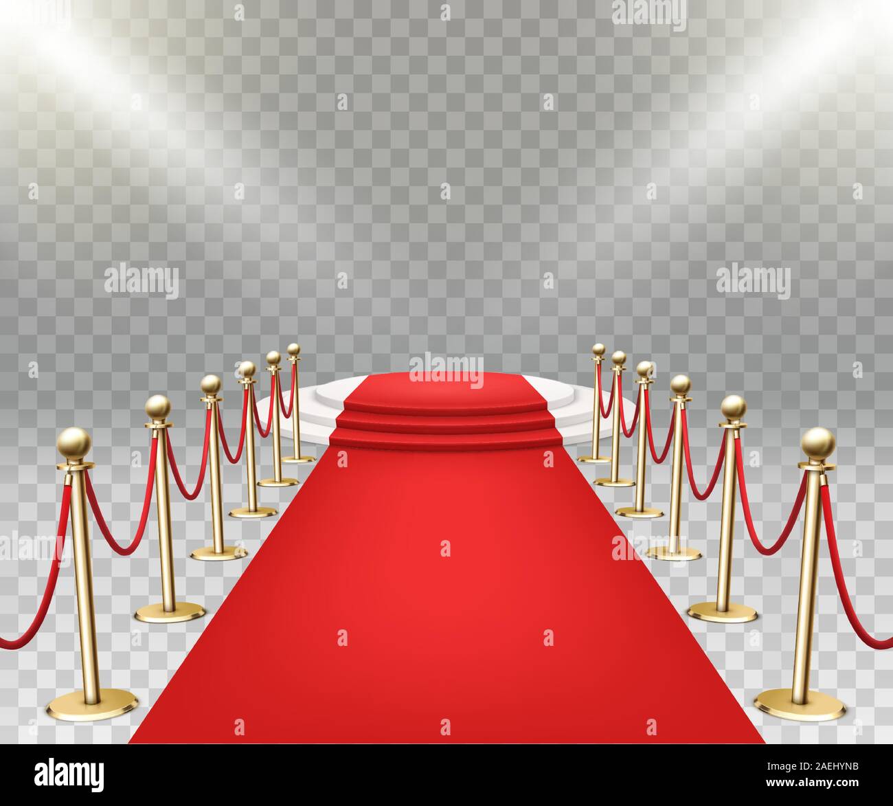 Red Carpet event avec podium en trois étapes. File d'or obstacles corde posts stands. Illustration de Vecteur