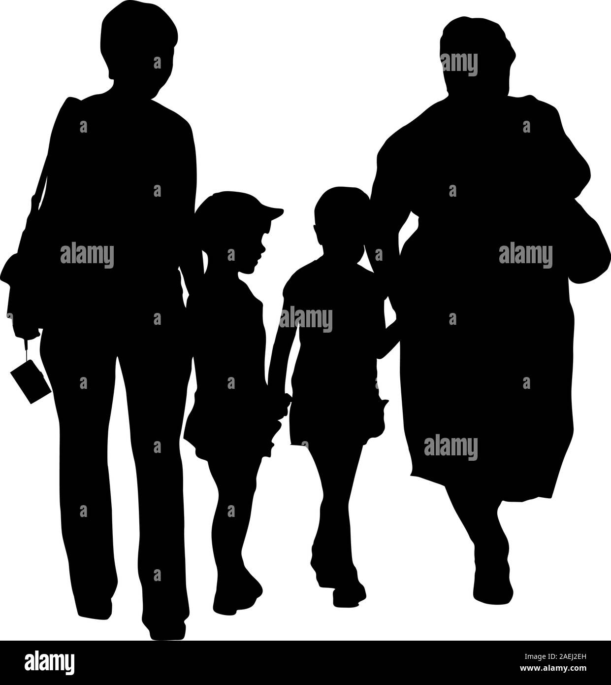 Silhouette de famille, de la mère et les enfants et grand-mère sur fond blanc. Vector illustration. Illustration de Vecteur