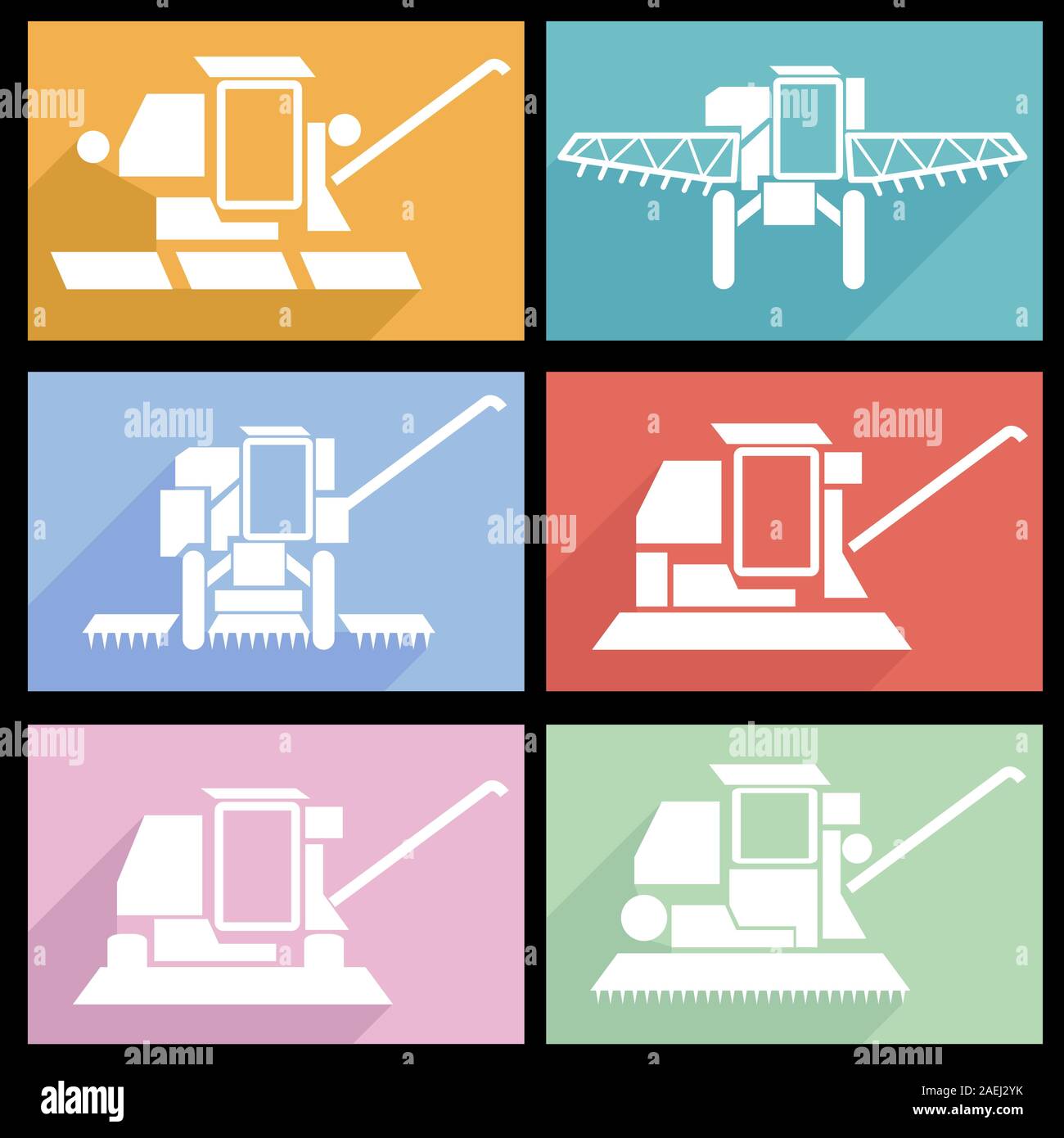 Télévision Collection icônes avec long shadow. Les véhicules agricoles, la récolte combiner des symboles. Vector illustration. Illustration de Vecteur