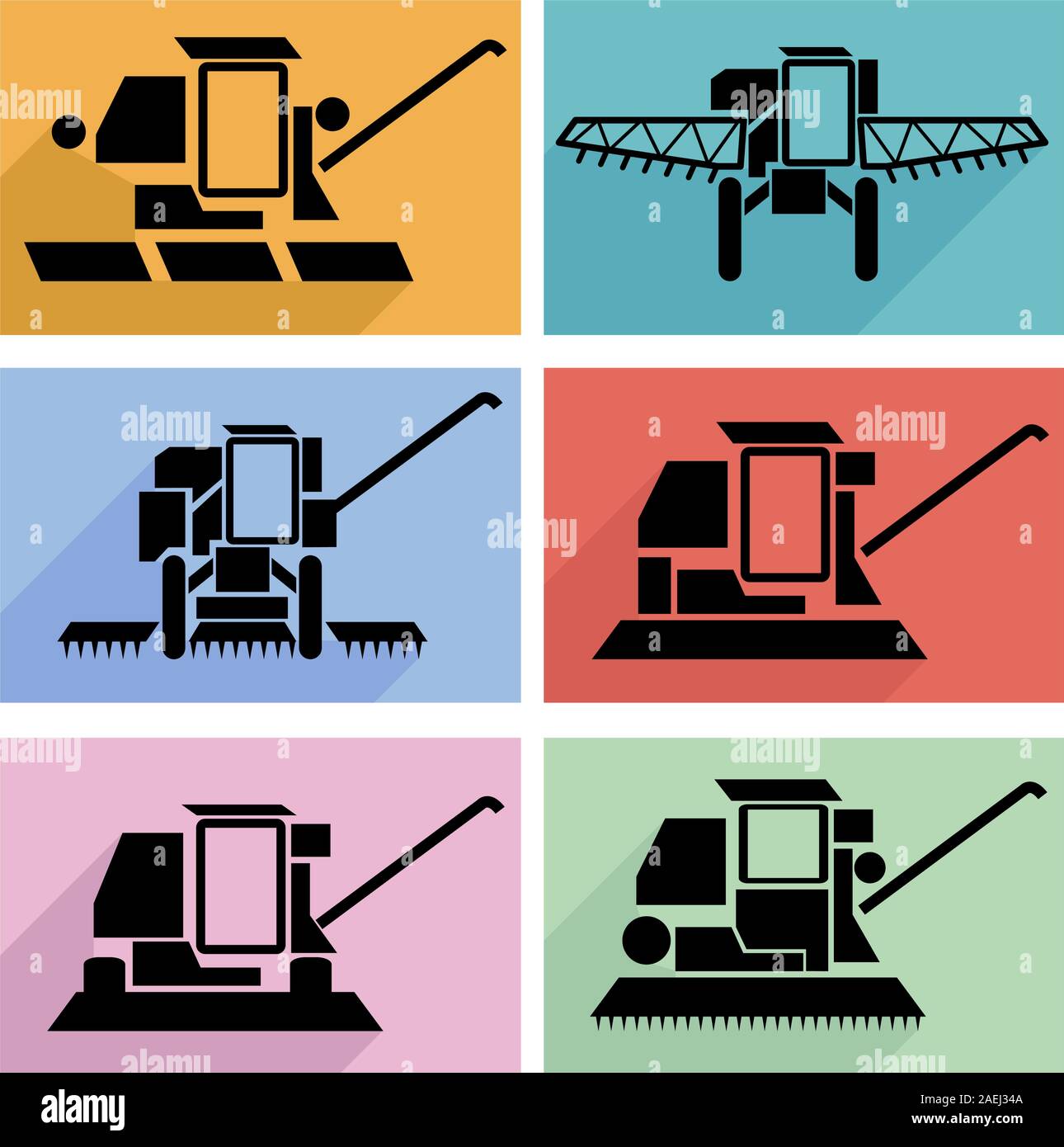 Télévision Collection icônes avec long shadow. Les véhicules agricoles, la récolte combiner des symboles. Vector illustration. Illustration de Vecteur