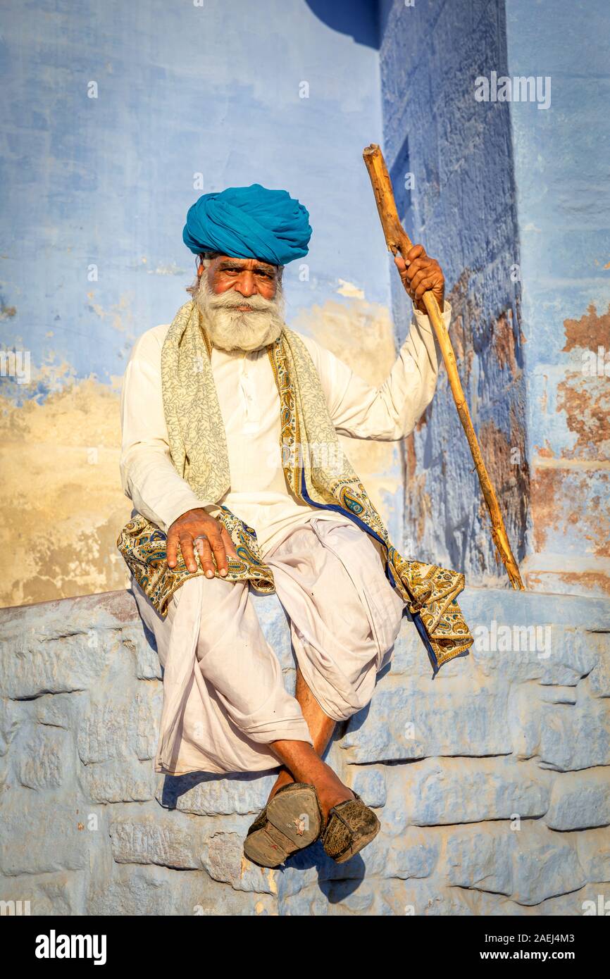 Portrait d'un homme avec turban, Jodhpur, Rajasthan, India Banque D'Images