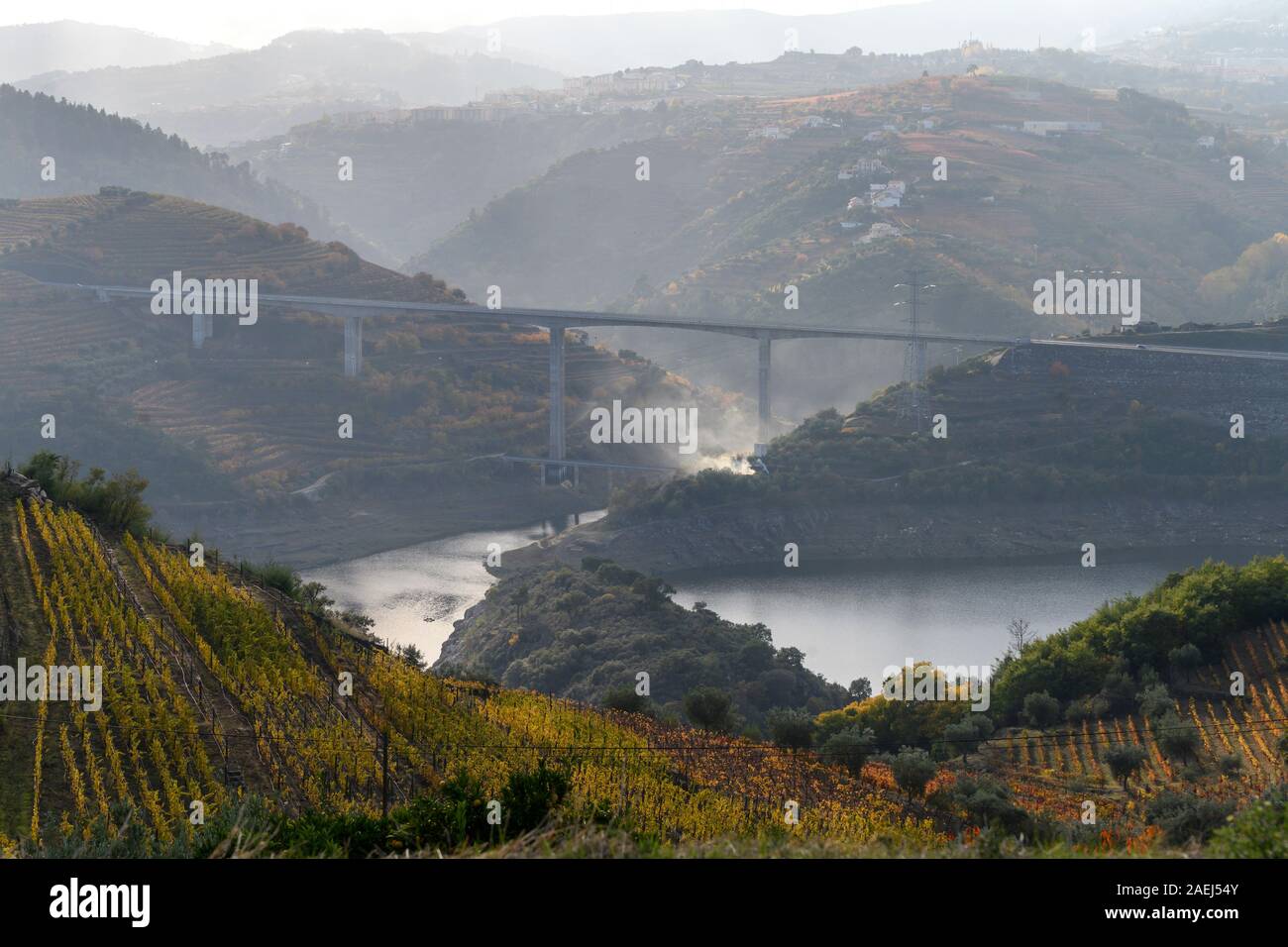 Pont sur une rivière, Lamego, Viseu, Municipalité du District de la vallée de Douro, Portugal Banque D'Images