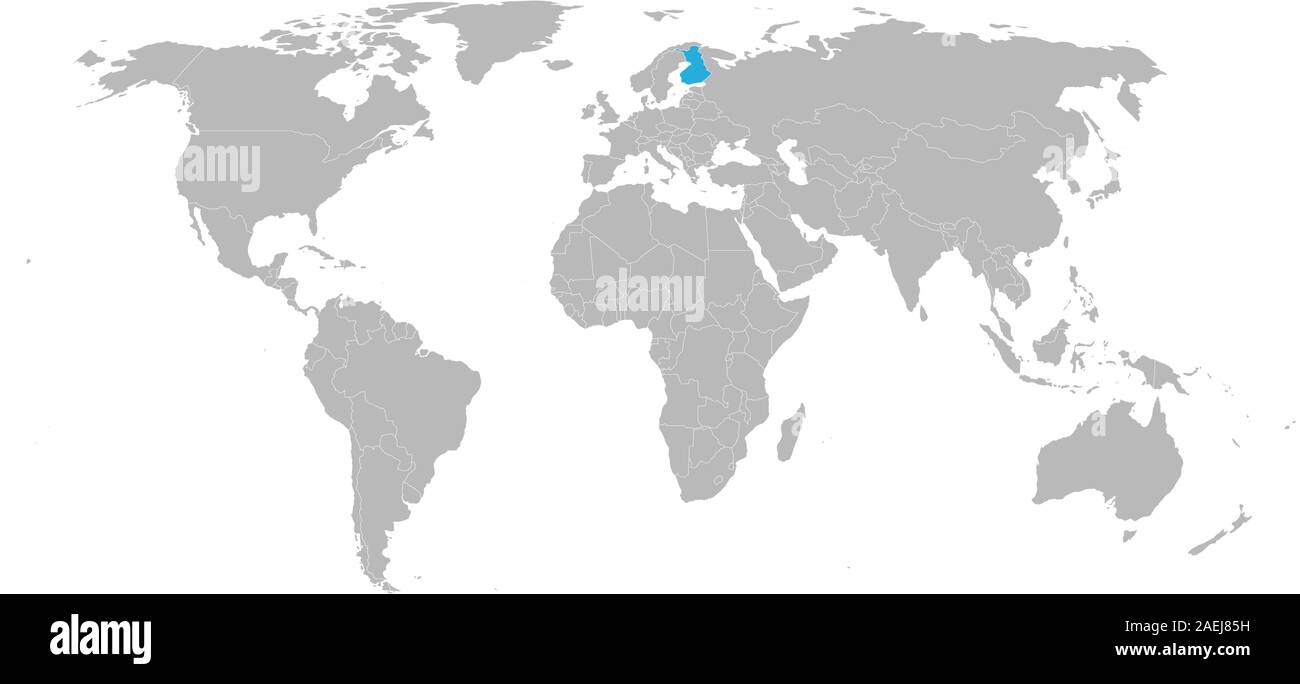 Carte du monde a mis en relief la Finlande avec la couleur bleue vector illustration. Fond gris. Illustration de Vecteur
