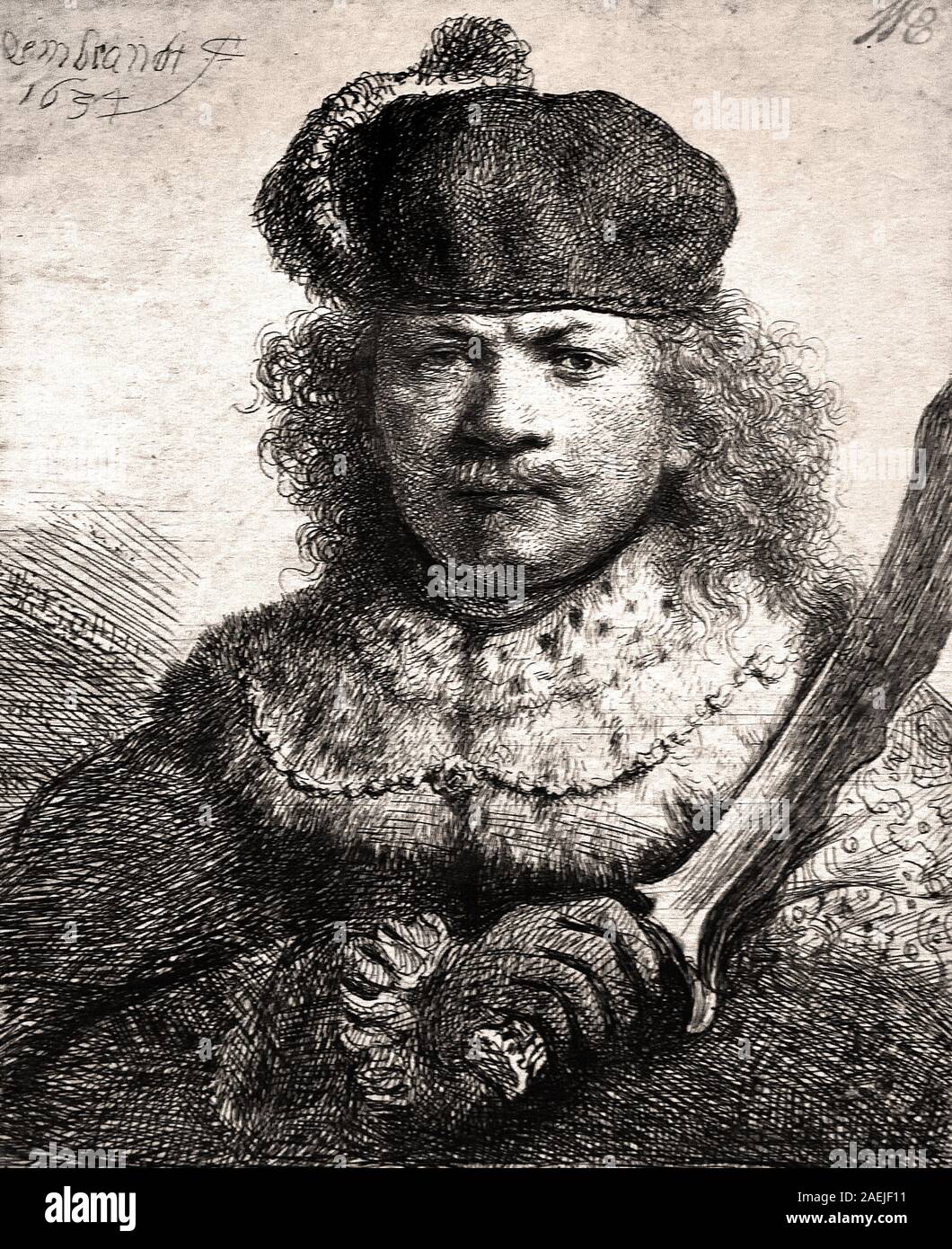 Self Portrait avec soulevées soulevées Sabre - Rembrandt Harmenszoon Plumed Cap 1634 van Rijn 1606-1669 Néerlandais, les Pays-Bas, la Hollande, Banque D'Images