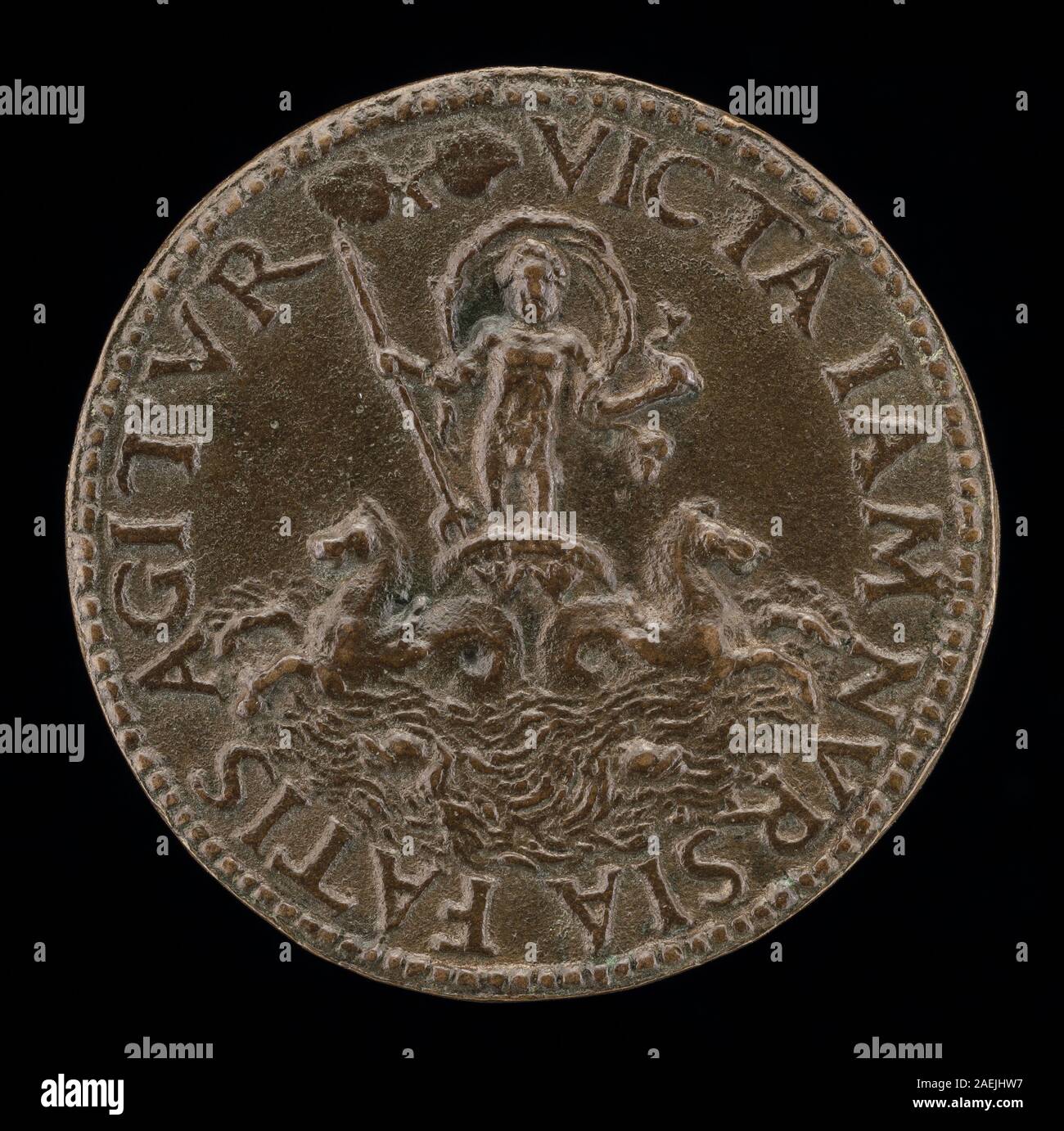 Sculpture de Lysippus Junior, représentant Neptune dans une voiture de mer, montrant Neptune, char, chevaux, vagues, détails du verso et composition. Banque D'Images