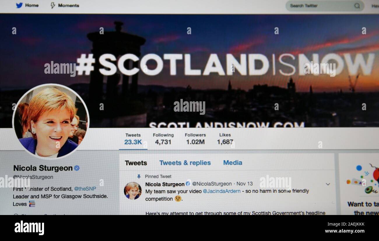 Compte Twitter de Nicola Sturgeon, Premier Ministre de l'Écosse. Banque D'Images