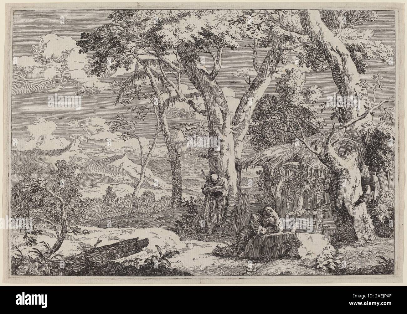 Marco Ricci, paysage sauvage avec deux moines paysage sauvage avec deux moines Banque D'Images