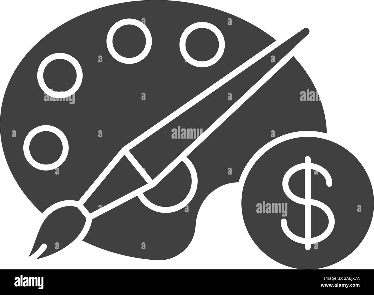 Acheter de l'équipement d'art icône glyphe. Symbole de Silhouette. Palette avec brosse et signe dollar. L'espace négatif. Vector illustration isolé Illustration de Vecteur