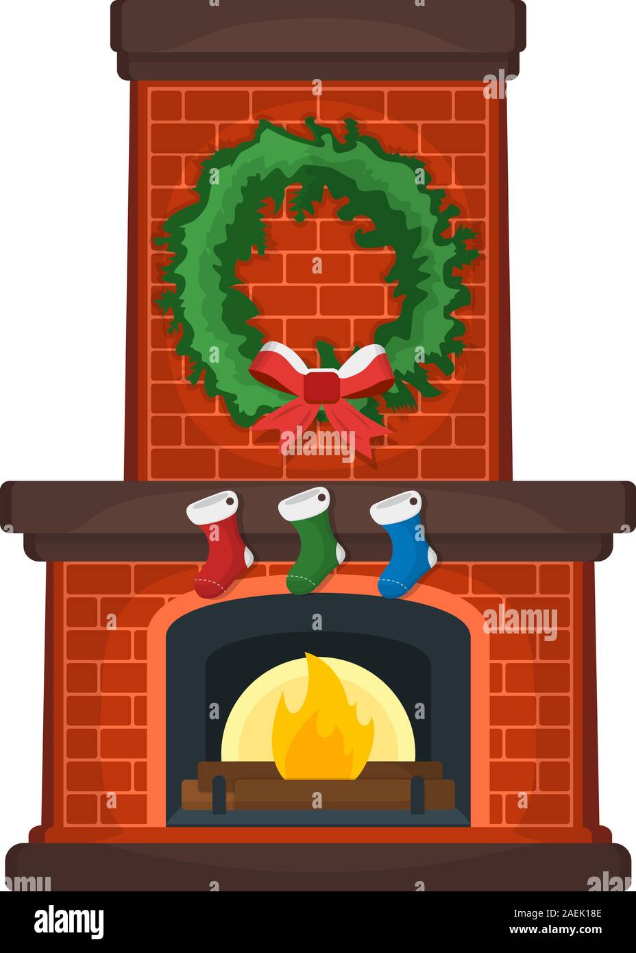 Chaussette de Noël Noël cheminée avec Concept Icône. Fireside sur fond blanc. Symbole de meubles, l'icône et de l'insigne. Cartoon Vector illustration. Illustration de Vecteur