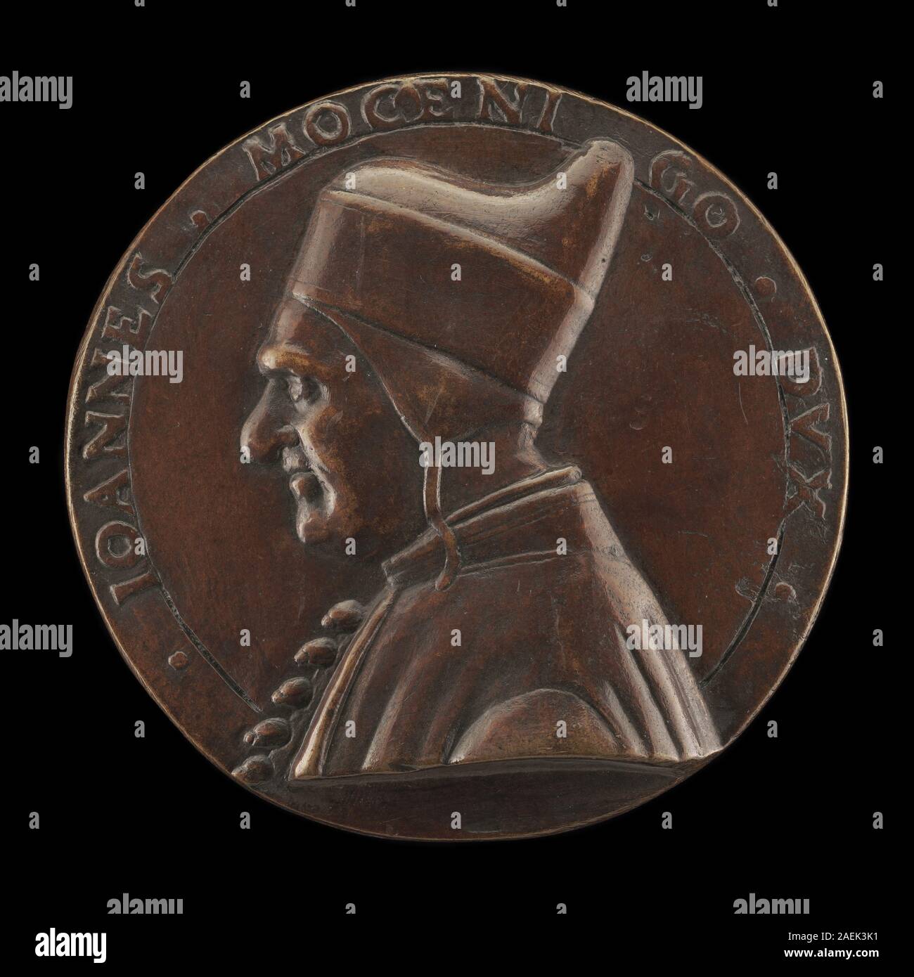 Un portrait de Maître GT montrant Giovanni Mocenigo (1408-1485), Doge de Venise, représentant une tenue officielle, un chapeau de cérémonie, des traits du visage, pose assise, style portrait vénitien de la fin du XVe ou du début du XVIe siècle. Banque D'Images