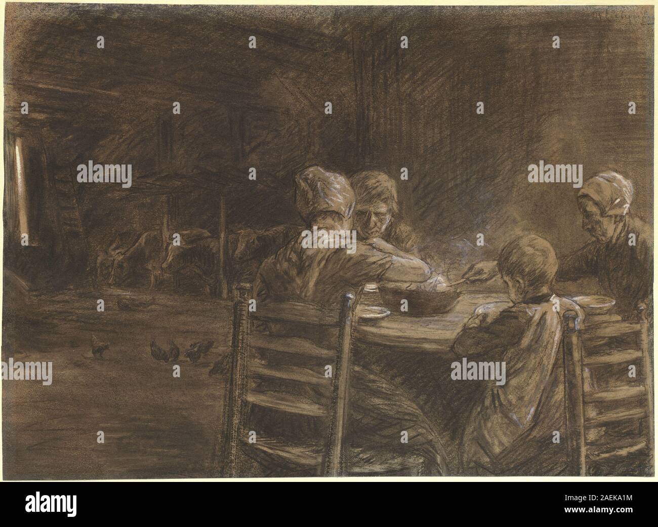 C13477.jpgMax Liebermann, paysans de la Frise orientale de manger le dîner, 1893 Max Liebermann (Allemand, 1847 - 1935), le frison oriental, 1893 Souper de l'alimentation des paysans, du charbon de bois et craie noire rehaussée de blanc sur papier vélin, vert clair avec quelques touches de craie rouge sur le haut (recto) ; fusain sur papier verdâtre (verso), Wolfgang Ratjen, Collection achetés comme le don de Merritt P. Digue 2007.111.17 Banque D'Images