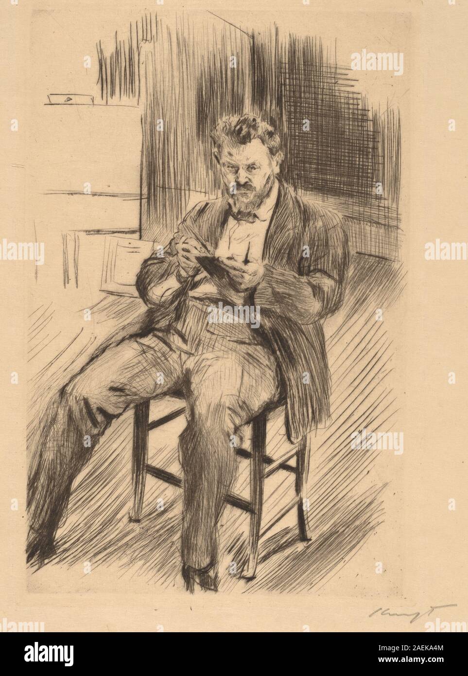 Max Slevogt, Autoportrait (en train de dessiner son studio), 1911 (Autoportrait en train de dessiner son studio) ; date 1911 Banque D'Images