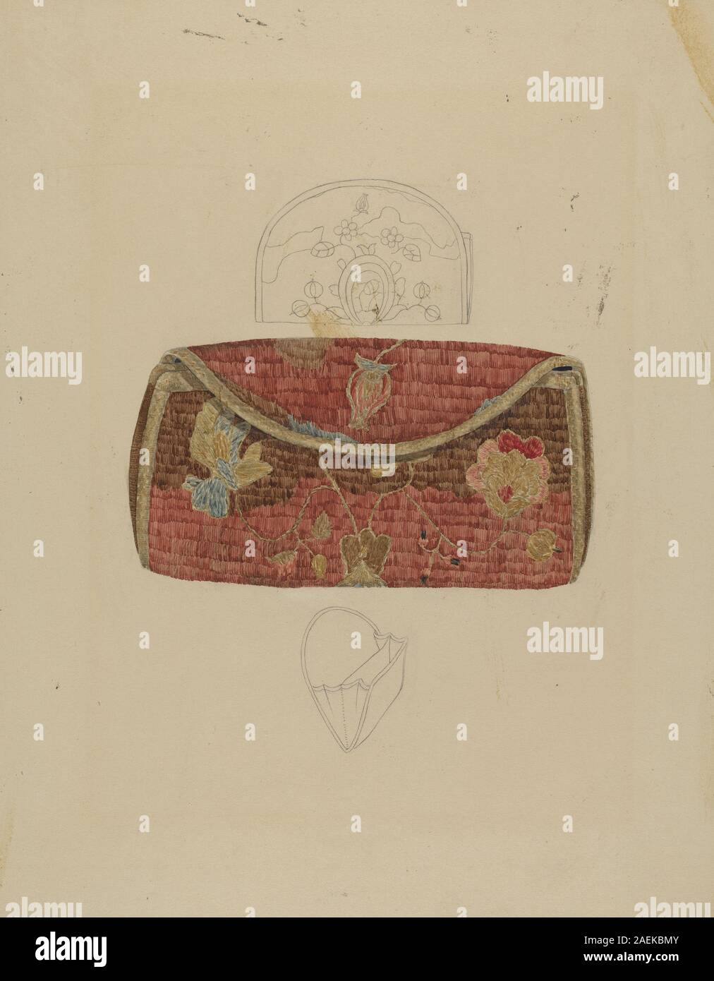 Ce porte-monnaie de Melita Hofmann, créé vers 1936, représente un accessoire pour femme. Il met l'accent sur le tissu, le design, le mécanisme de fermeture, la sangle ou la poignée, et l'artisanat domestique du début du XXe siècle. Banque D'Images