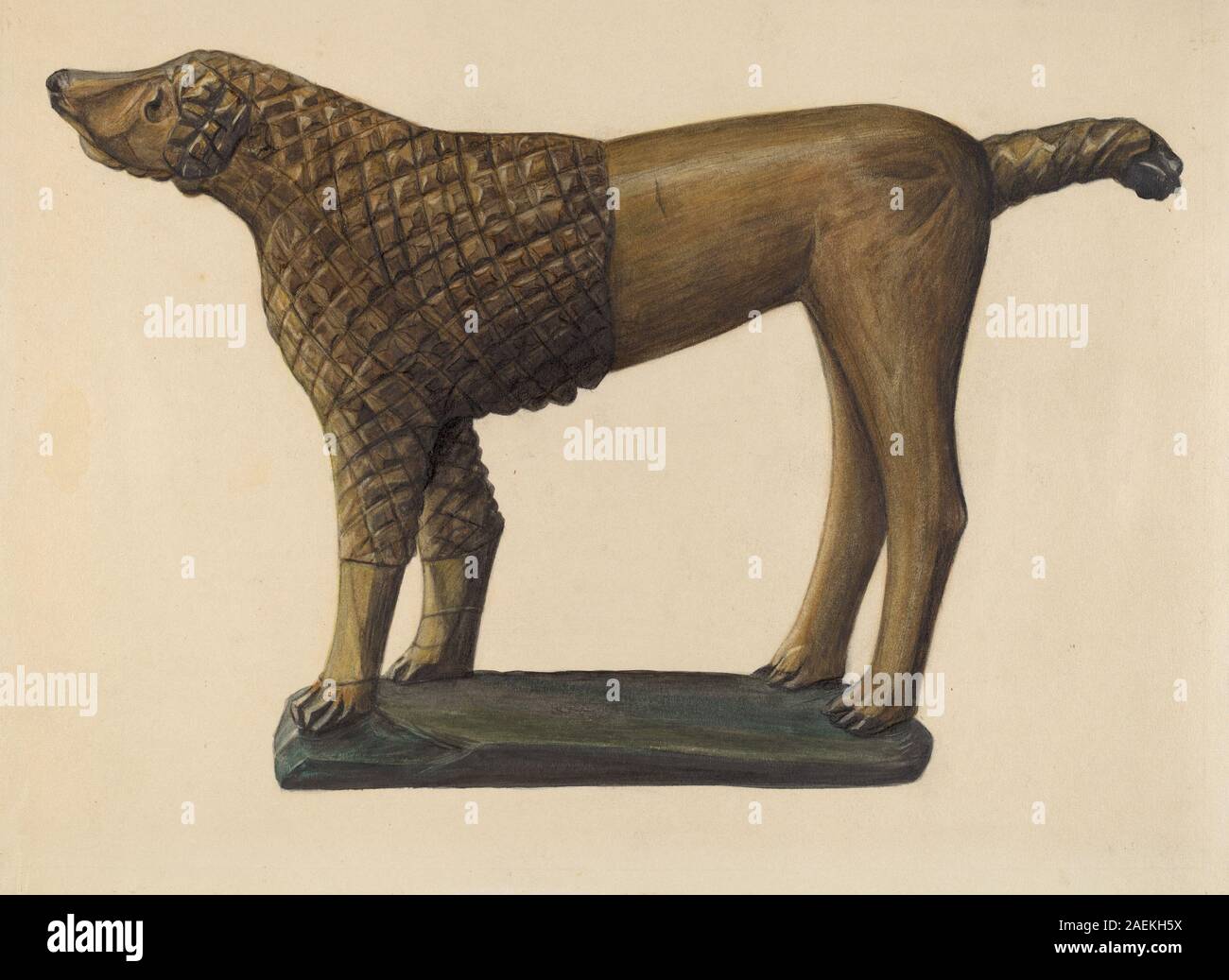 Le caniche, créé par Mina Lowry vers 1937, est une représentation de la race de chien avec la texture détaillée du pelage, la posture et les traits du visage, mettant l'accent sur les caractéristiques de la race et la représentation artistique. Banque D'Images