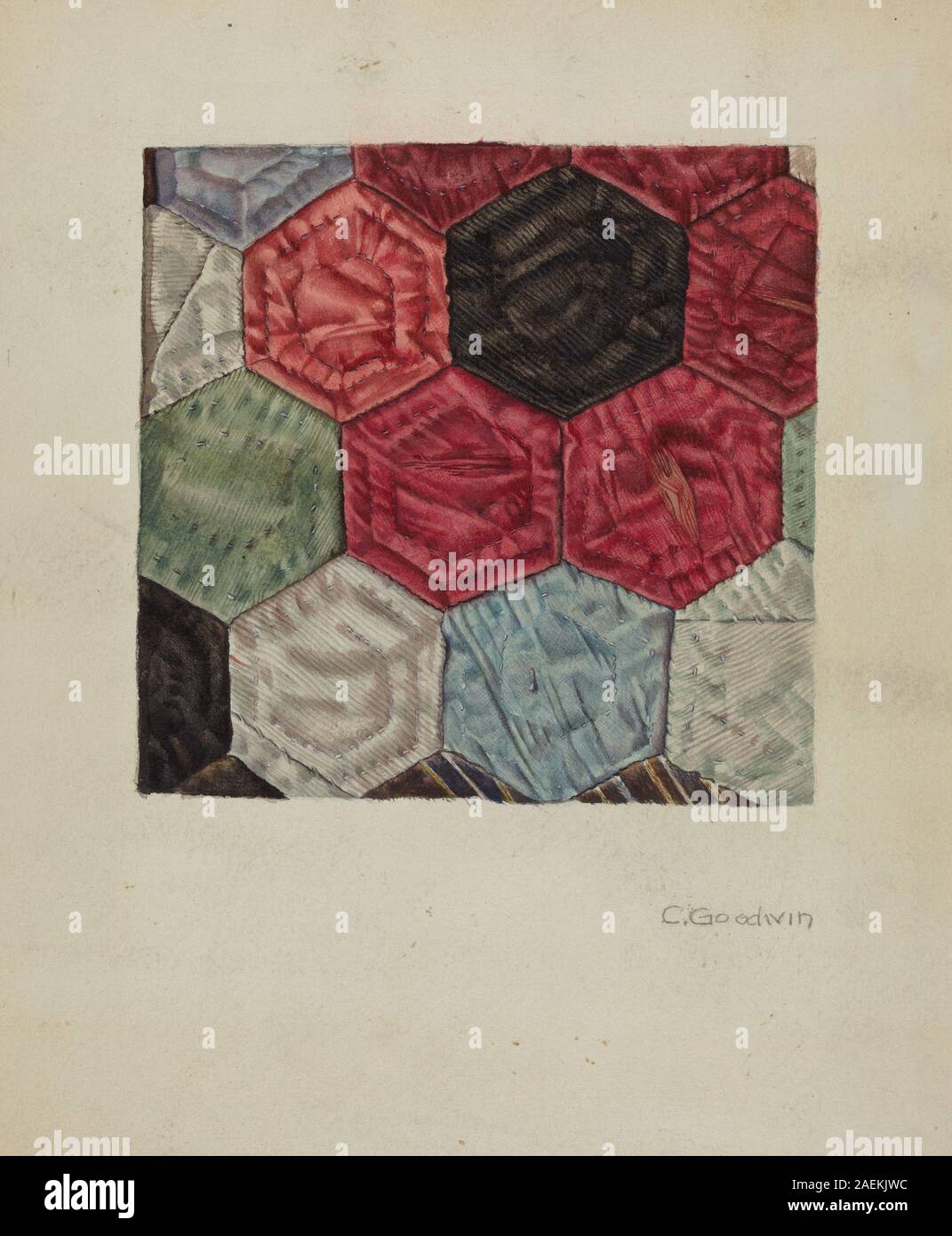 Mme Goodwin, Quilt (détail) -, motif nid d c 1937 Quilt (détail) - circa 1937 ; motif nid d date Banque D'Images