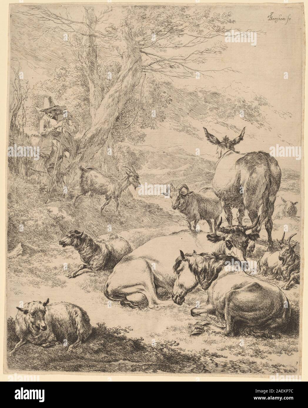 Nicolaes Pietersz Berchem, troupeau troupeau repos Repos Banque D'Images