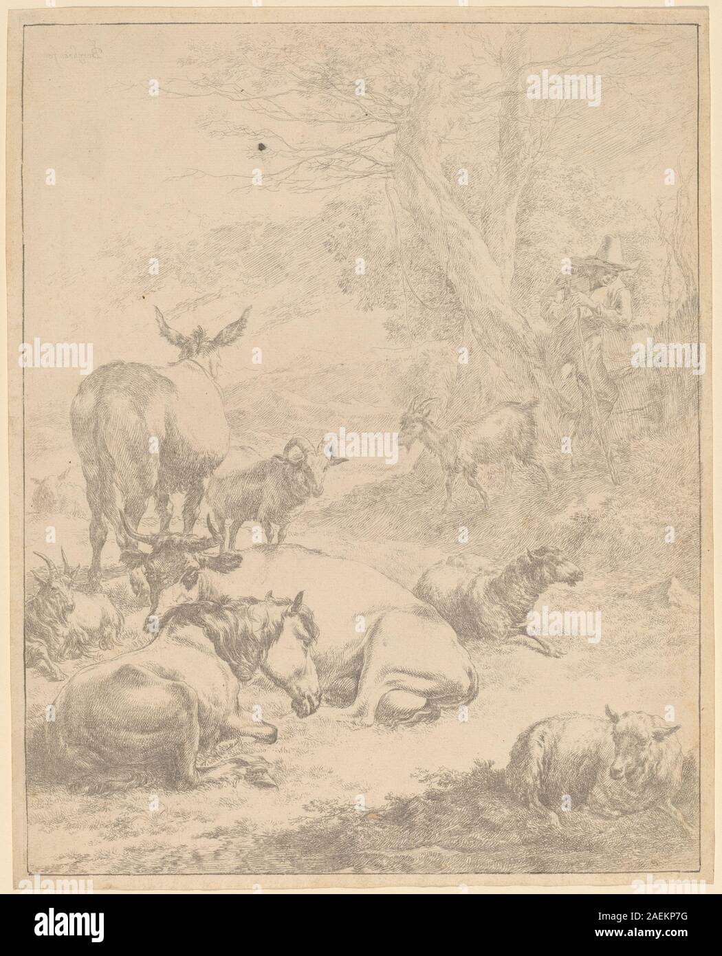 Nicolaes Pietersz Berchem, troupeau troupeau repos Repos Banque D'Images