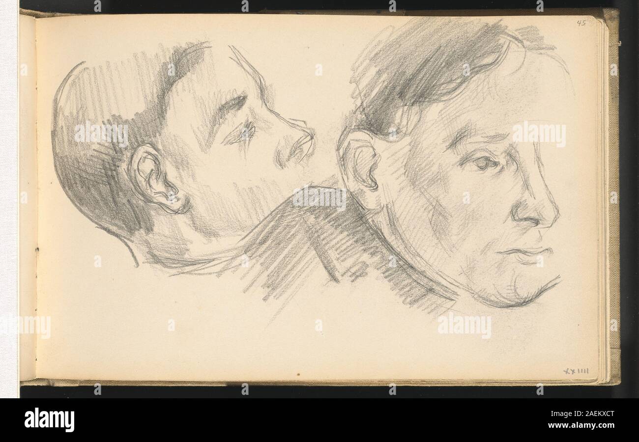 Peinture de Paul Cézanne 1890-1896 montrant deux têtes, mettant l'accent sur les traits du visage, l'expression, la structure, la posture et la technique de la peinture. Banque D'Images