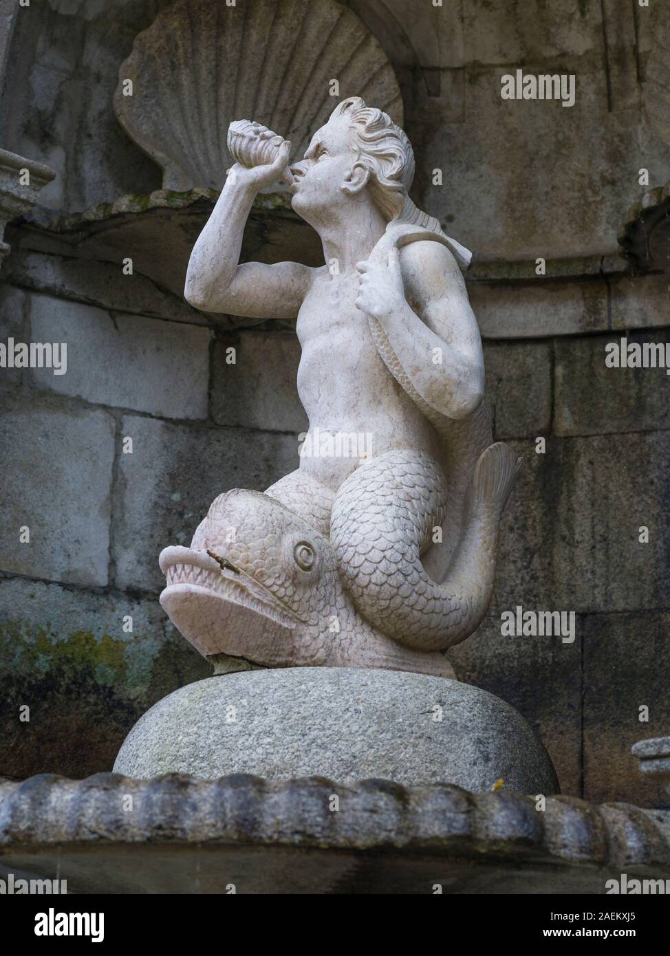 Close-up de Triton statue, fontaine du Triton, sanctuaire de Notre Dame des Remèdes, Lamego, Viseu District, Nord du Portugal, Portugal Banque D'Images