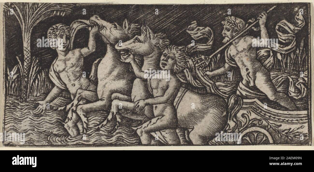 Peint vers 1490-1510 par Peregrino da Cesena, 'le Triomphe de Neptune' représente le Dieu romain Neptune dans une scène mythologique, y compris des créatures marines, un char et une composition italienne de la Renaissance. Banque D'Images