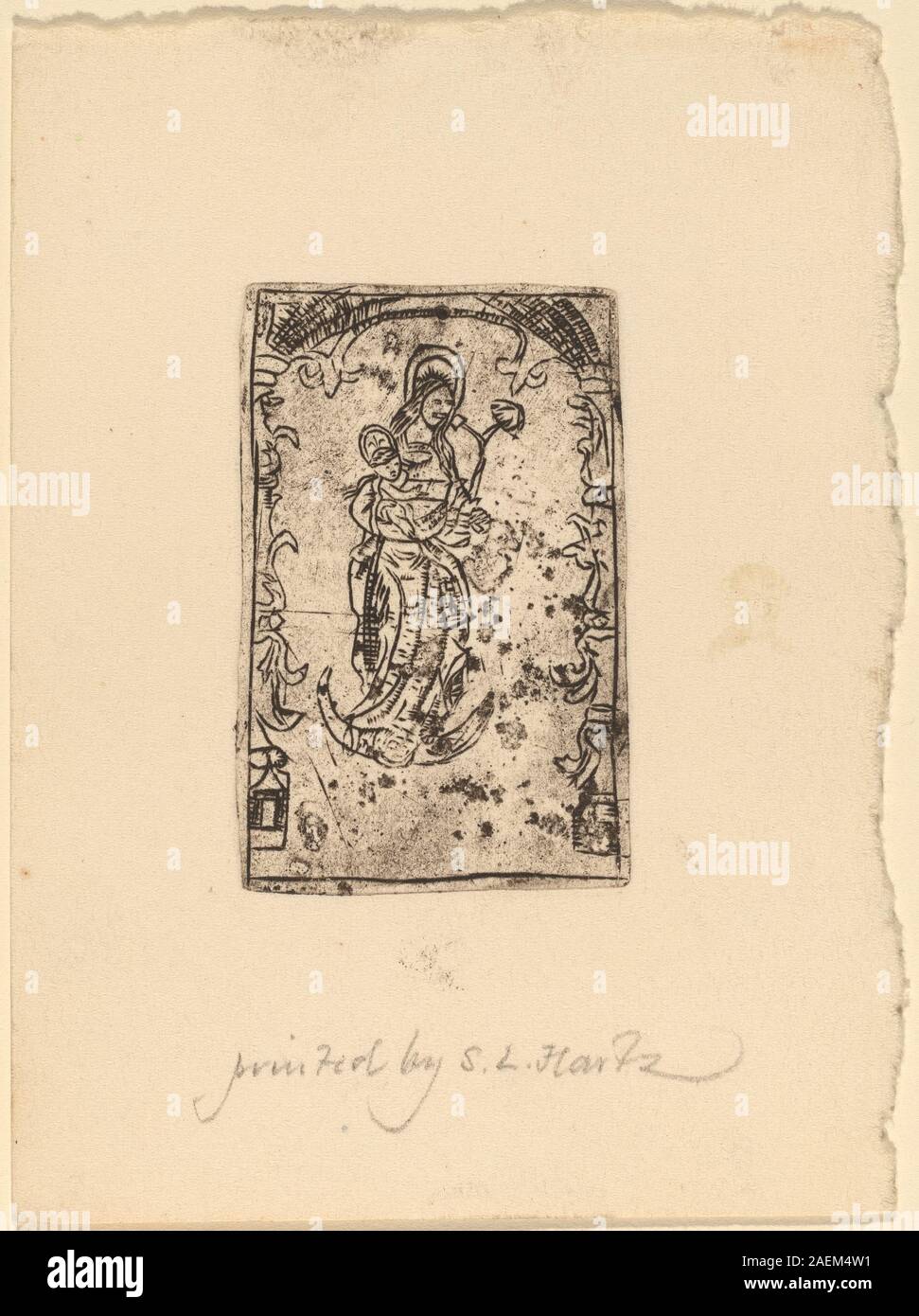 Peinture probablement Netherlandish, XVe siècle, représentant Madone et enfant. L'œuvre montre des figures, des draperies, des gestes, un halo et un style de dévotion médiéval de l'Europe du Nord. Banque D'Images