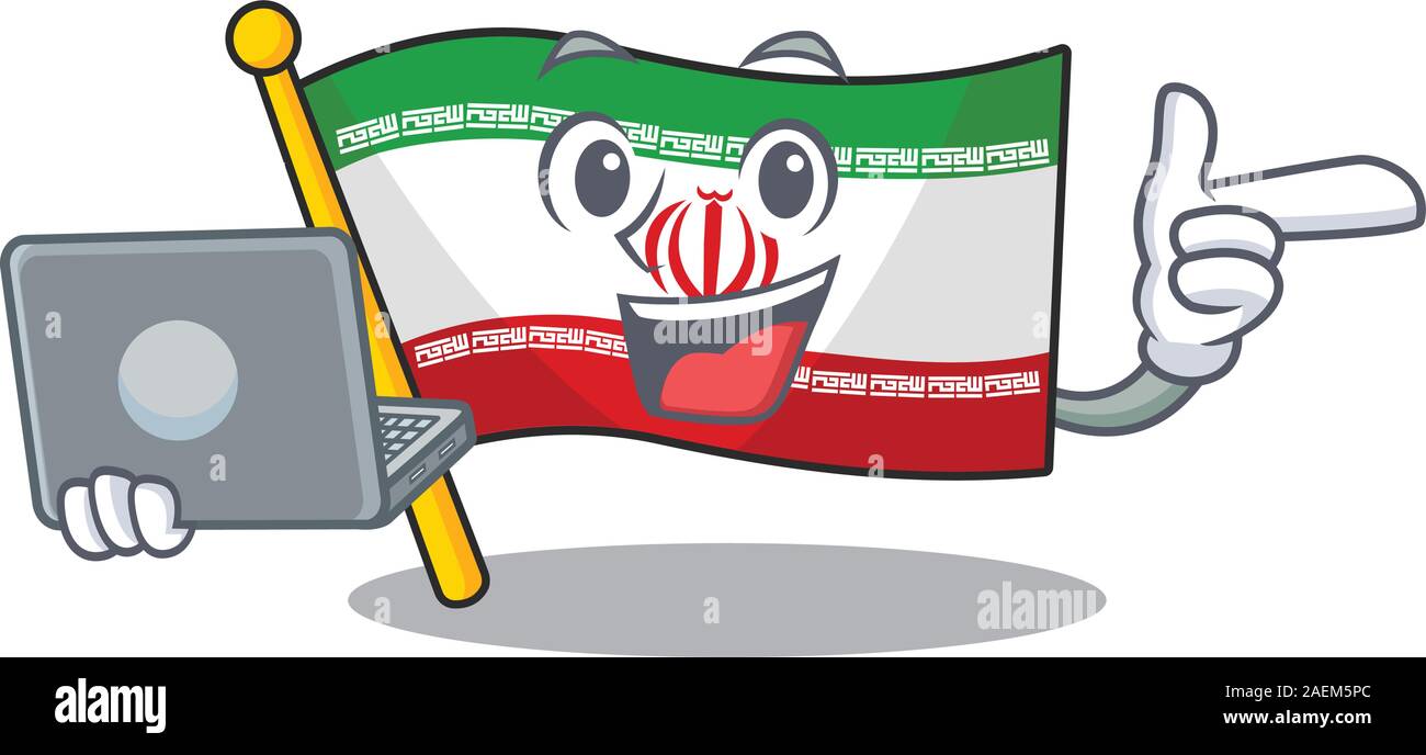 Happy smiling iran drapeau personnage travail avec ordinateur portable Illustration de Vecteur