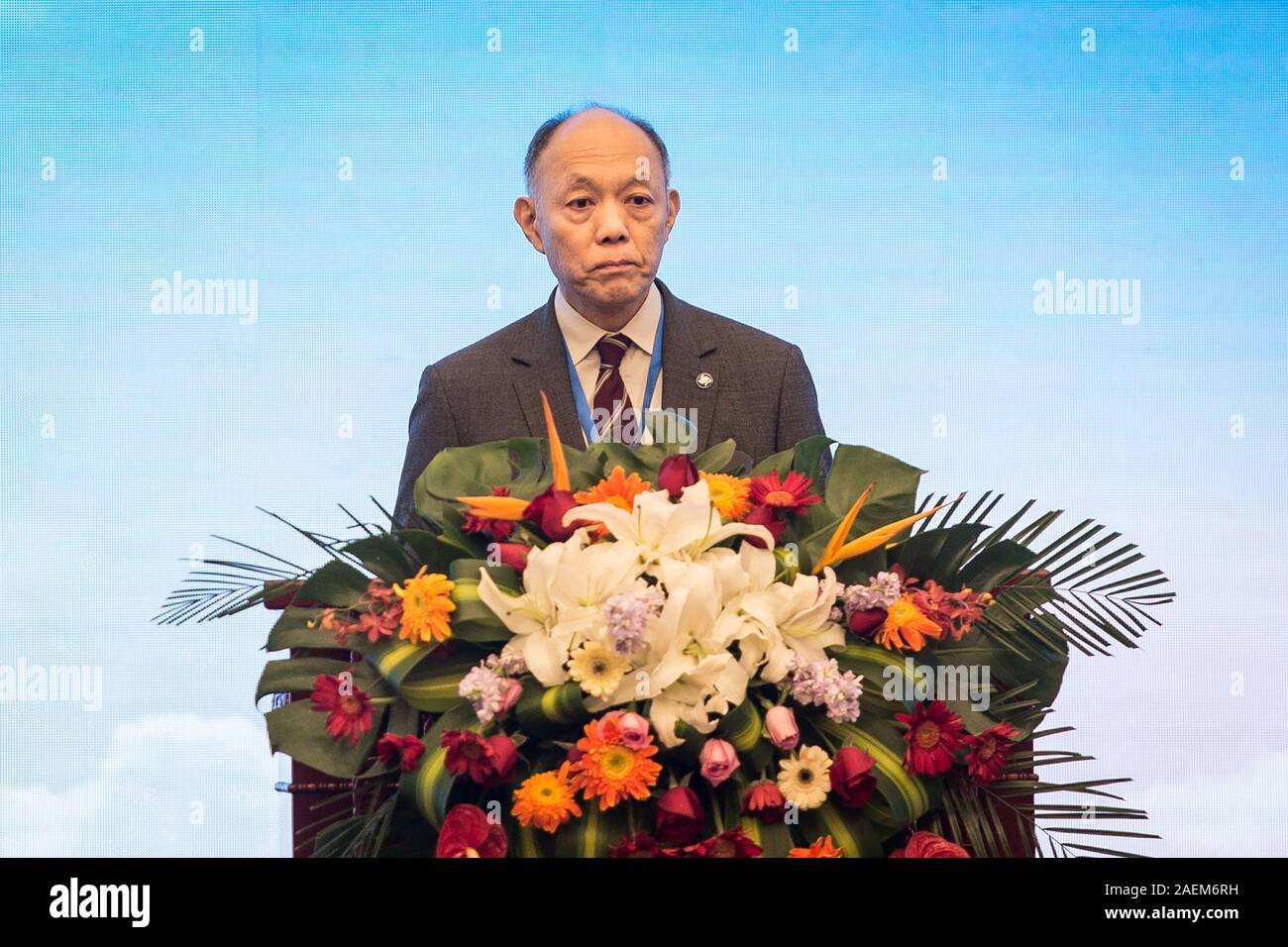 Un invité prend la parole à la 19e Conférence sur les Chinois d'outre-mer et l'élaboration d'avant-garde en Chine à Wuhan, province du Hubei en Chine centrale, 21 novembe Banque D'Images
