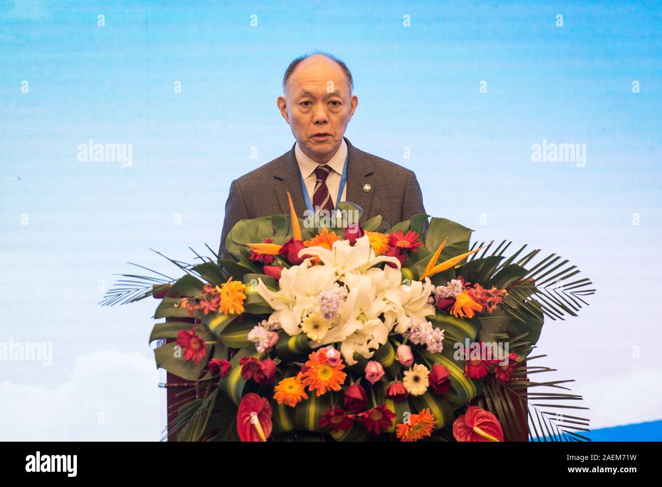 Un invité prend la parole à la 19e Conférence sur les Chinois d'outre-mer et l'élaboration d'avant-garde en Chine à Wuhan, province du Hubei en Chine centrale, 21 novembe Banque D'Images