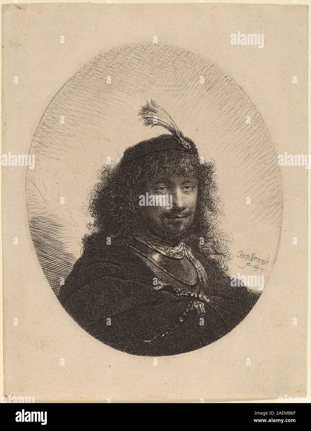 Rembrandt van Rijn, Autoportrait () avec chapeau à plume et abaissé, Sabre, 1634 Autoportrait ( ?) avec les plumes et abaissé ; Sabre date 1634 Banque D'Images