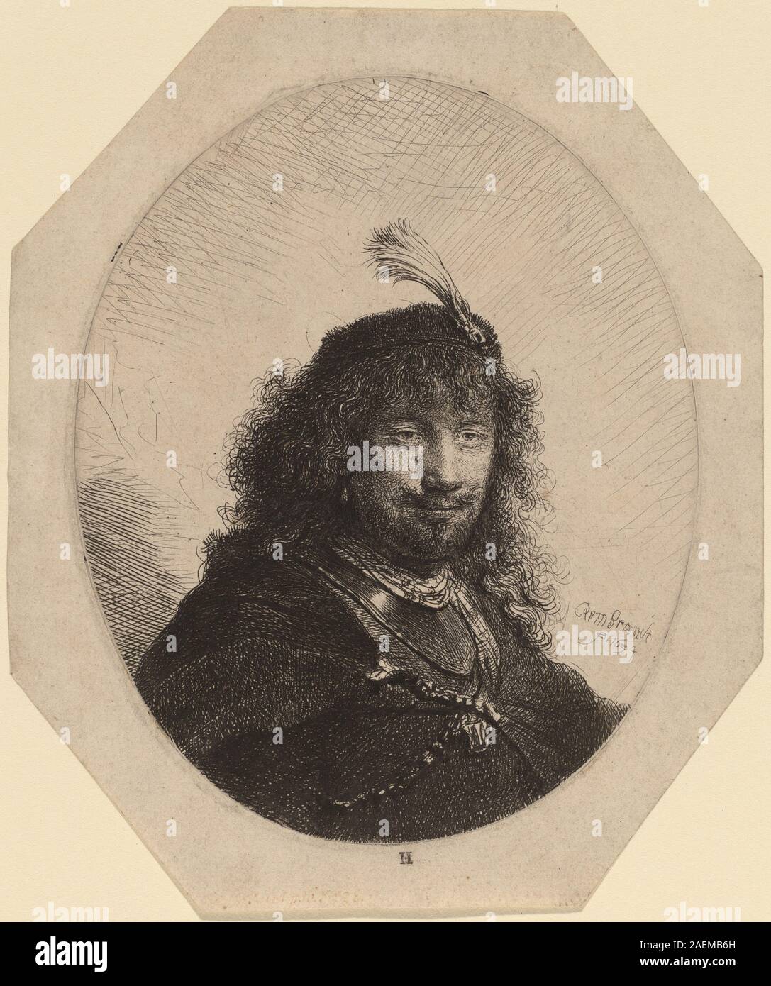 Rembrandt van Rijn, Autoportrait () avec chapeau à plume et abaissé, Sabre, 1634 Autoportrait ( ?) avec les plumes et abaissé ; Sabre date 1634 Banque D'Images