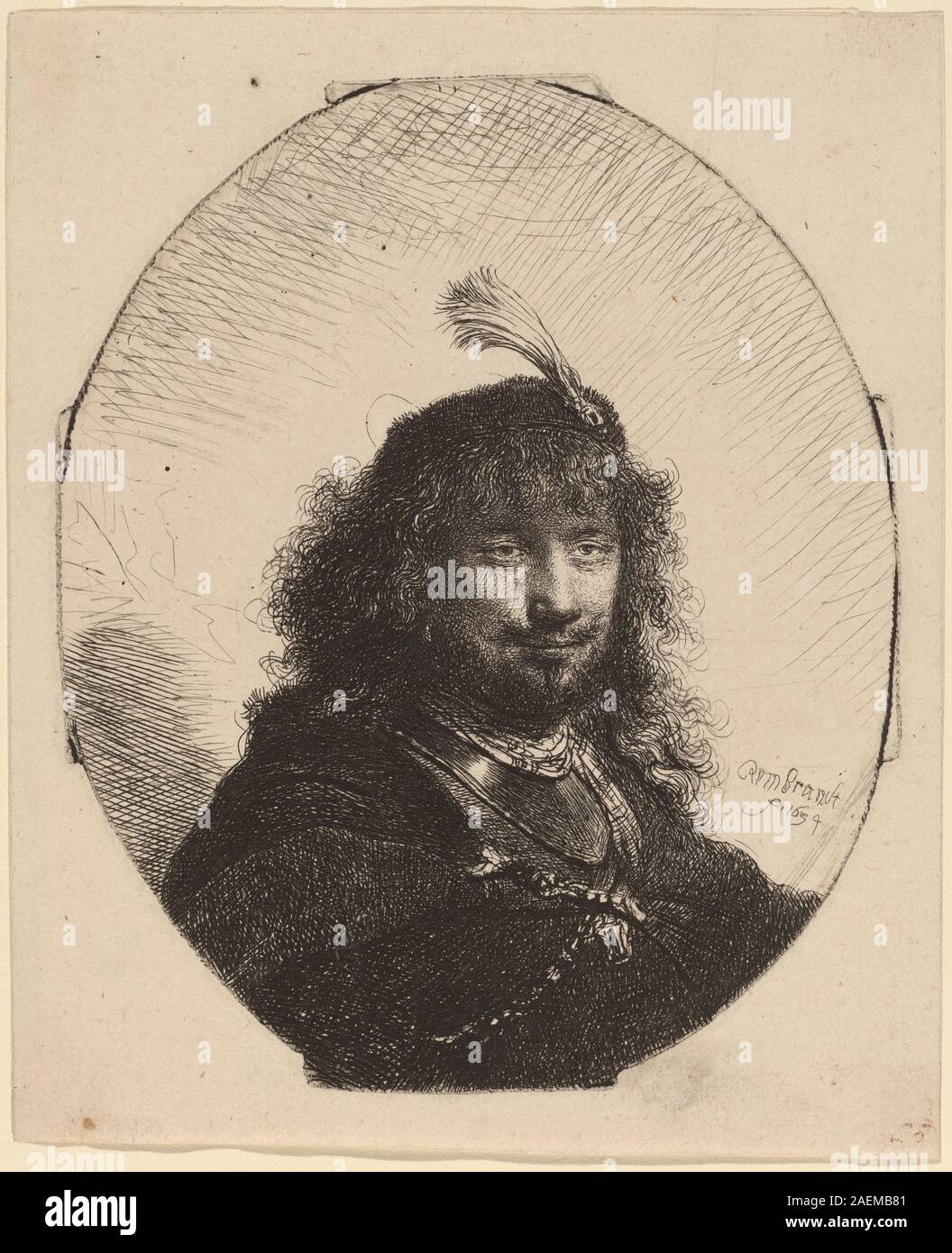 Rembrandt van Rijn, Autoportrait () avec chapeau à plume et abaissé, Sabre, 1634 Autoportrait ( ?) avec les plumes et abaissé ; Sabre date 1634 Banque D'Images