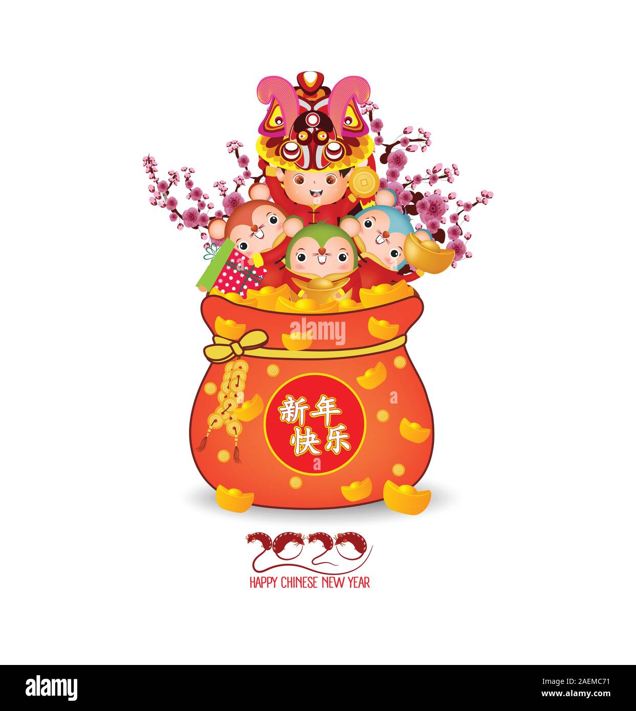 Bonne année 2020. Le Nouvel An chinois. L'année du rat. Bonne Année TranslationTranslation Illustration de Vecteur