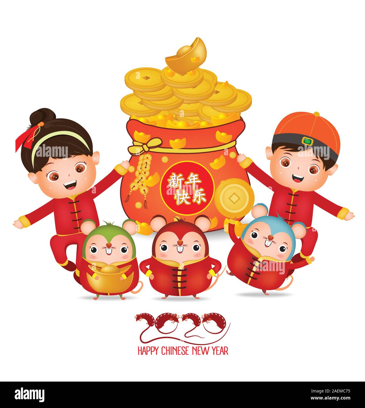 Bonne année 2020. Le Nouvel An chinois. L'année du rat. Bonne Année TranslationTranslation Illustration de Vecteur