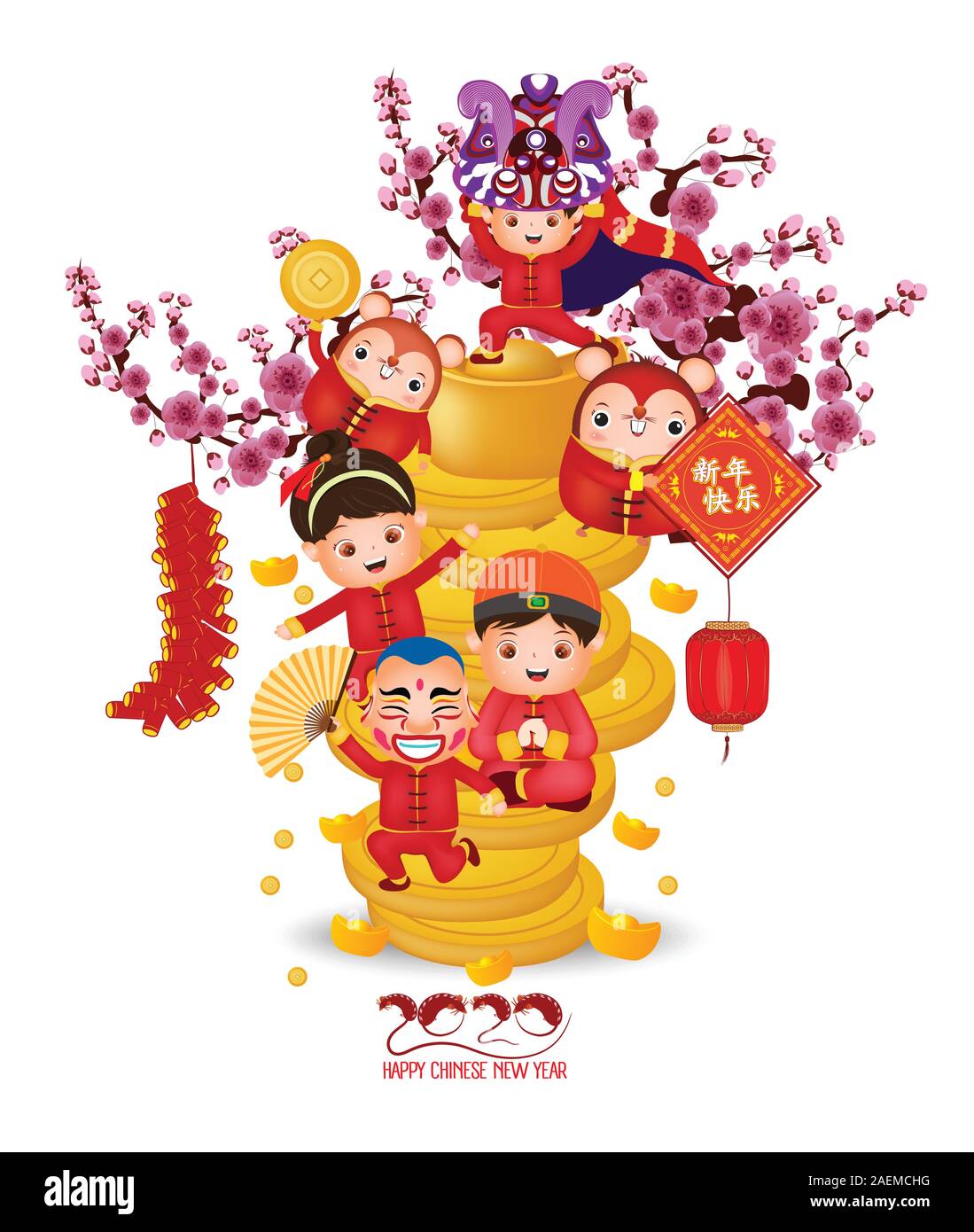 Bonne année 2020. Le Nouvel An chinois, l'or pièce de monnaie. L'année du rat. Bonne Année TranslationTranslation Illustration de Vecteur