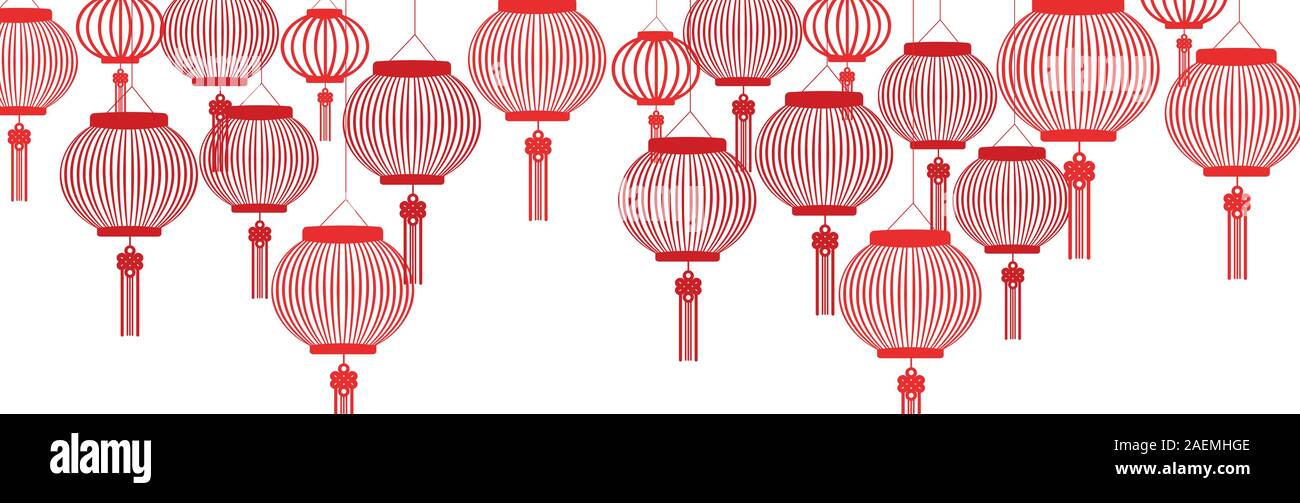 Joyeux Nouvel An chinois 2020 Contexte avec des lanternes isolé sur fond blanc Illustration de Vecteur