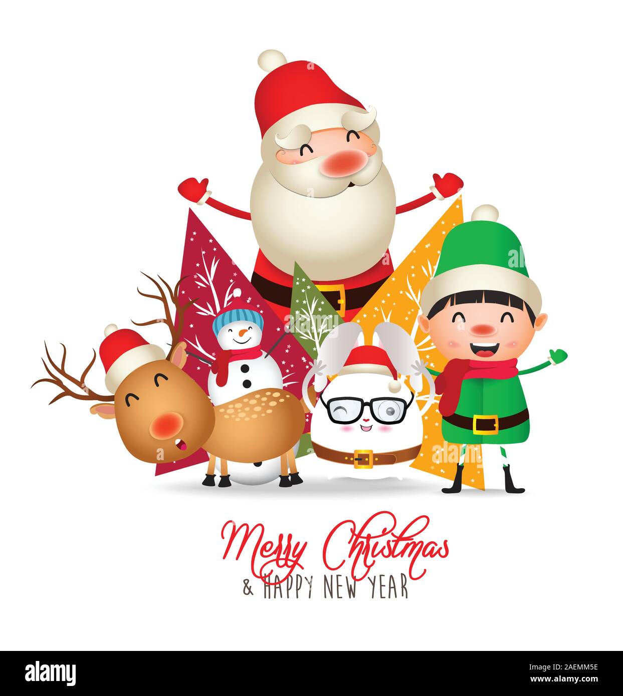 Joyeux Noel Et Bonne Annee Noel Mignon Animaux Caractere Joyeux Noel Compagnons Image Vectorielle Stock Alamy