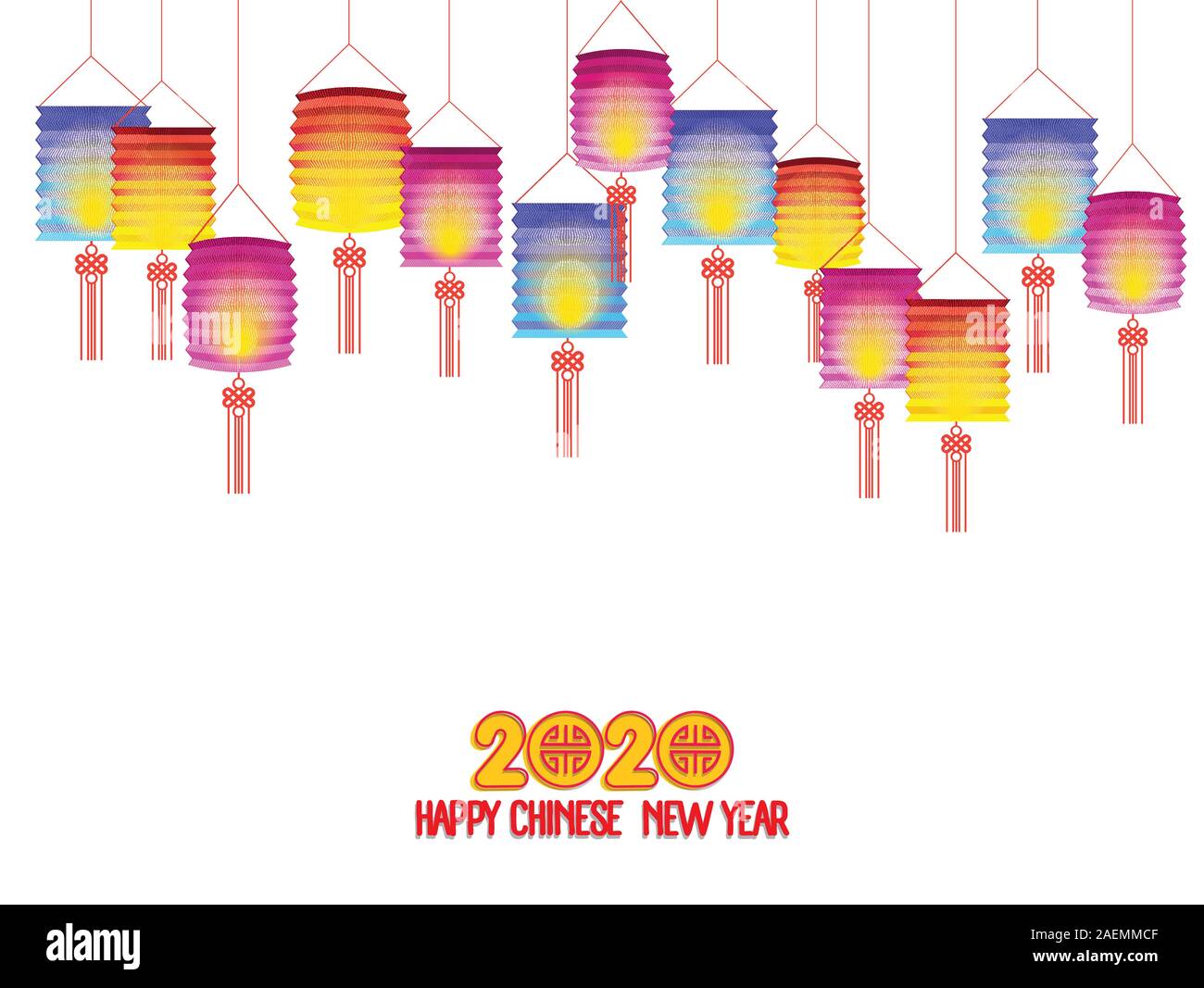 Joyeux Nouvel An chinois 2020 Contexte avec des lanternes et effet de lumière Illustration de Vecteur