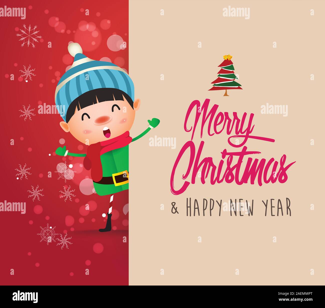 Kid Avec Grande Pancarte Joyeux Noel Lettrage Calligraphie Design Typographie Creative Pour Holiday Greeting Image Vectorielle Stock Alamy