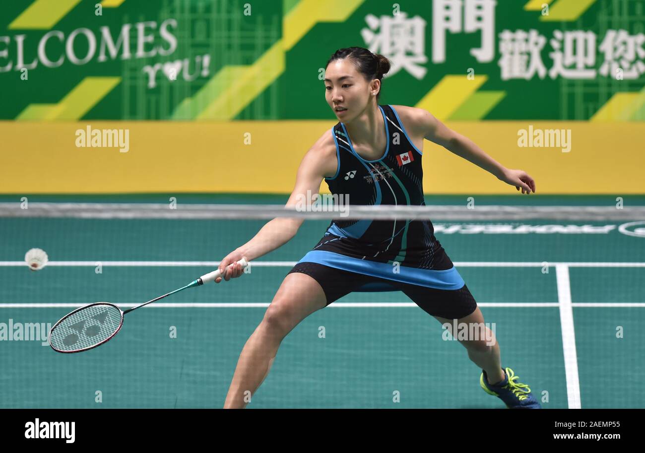 Joueur de badminton professionnel canadien Michelle Li rivalise contre joueur de badminton professionnel Chinois Han Yue lors de la finale de femmes simple de ma Banque D'Images